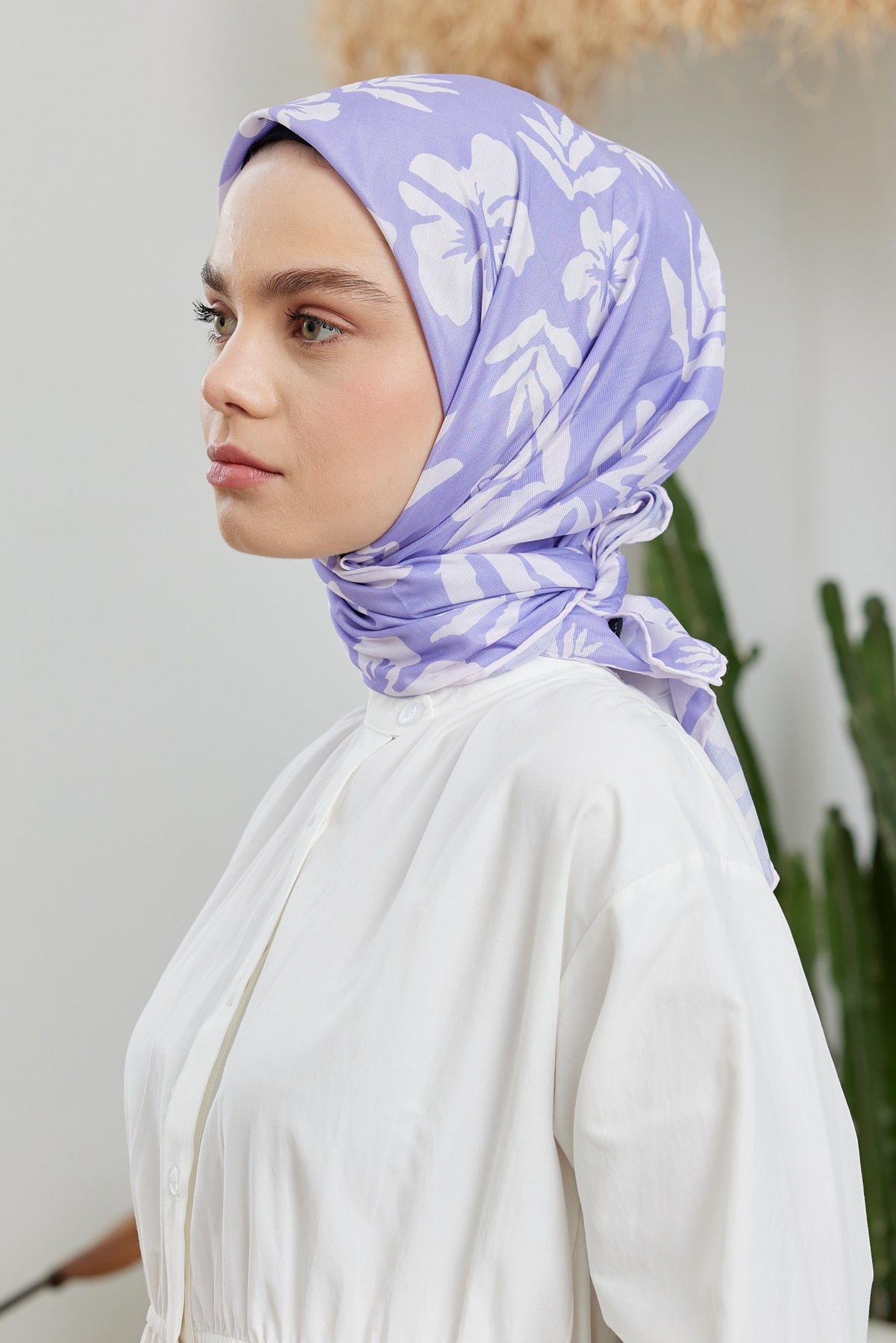Tesettür Giyim - Pro Line Lavinia Desen Eşarp - Lila - Emproyal