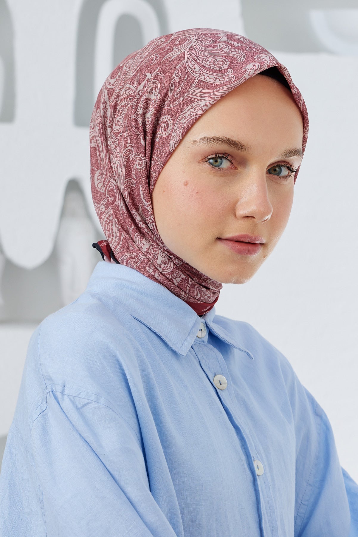 Tesettür Giyim - Pro Line Otantik Desen Eşarp - Bordo - Emproyal