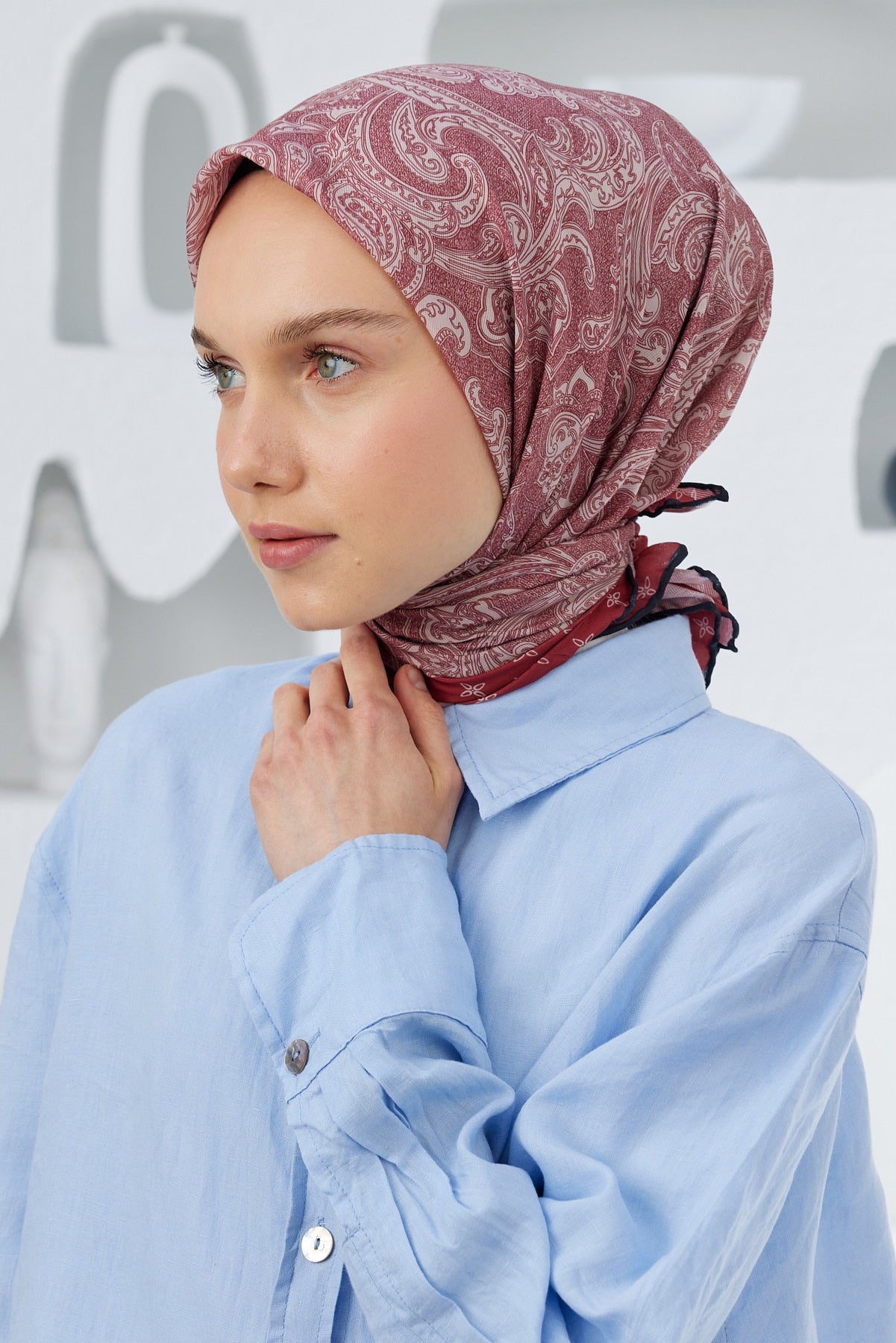 Tesettür Giyim - Pro Line Otantik Desen Eşarp - Bordo - Emproyal