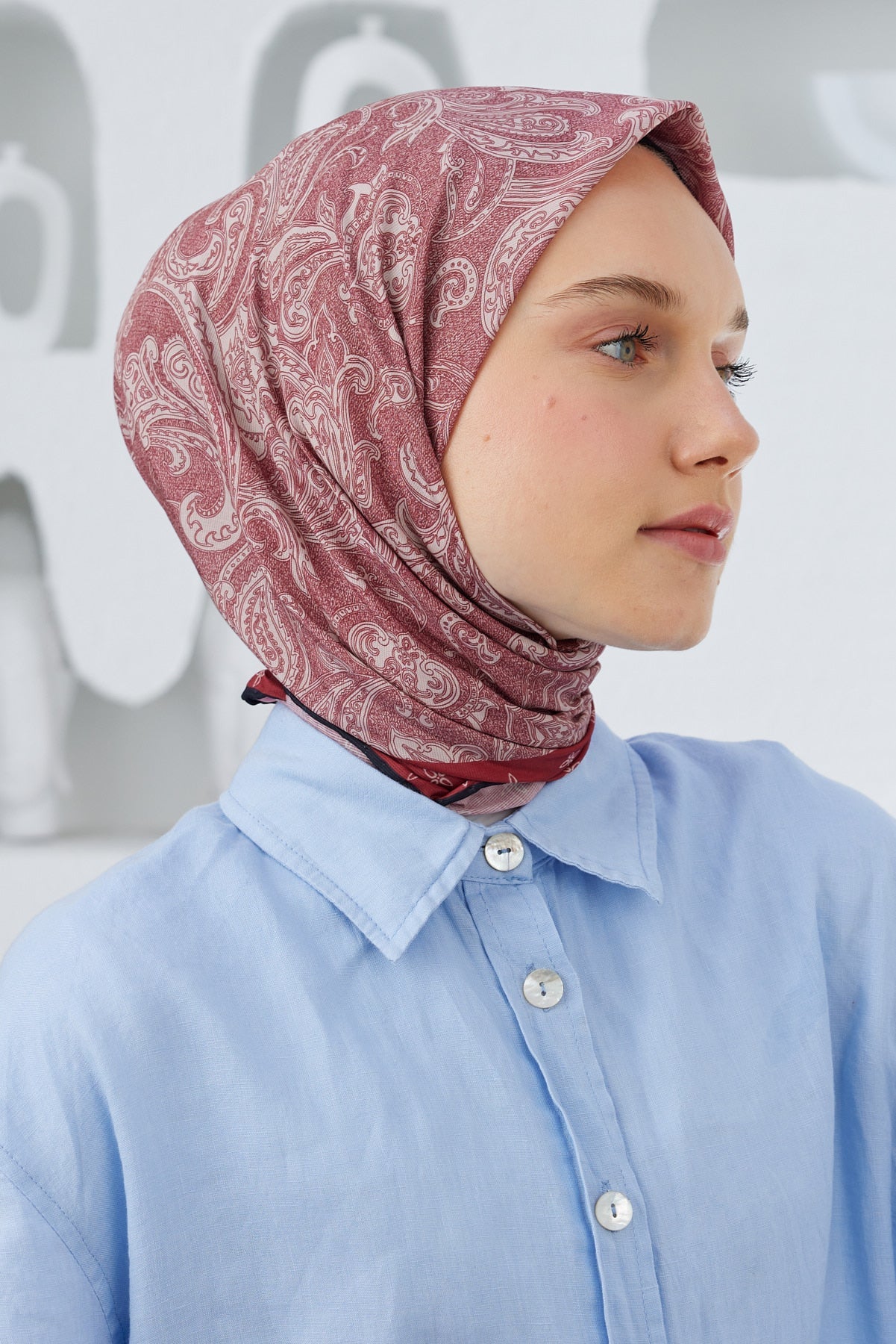 Tesettür Giyim - Pro Line Otantik Desen Eşarp - Bordo - Emproyal