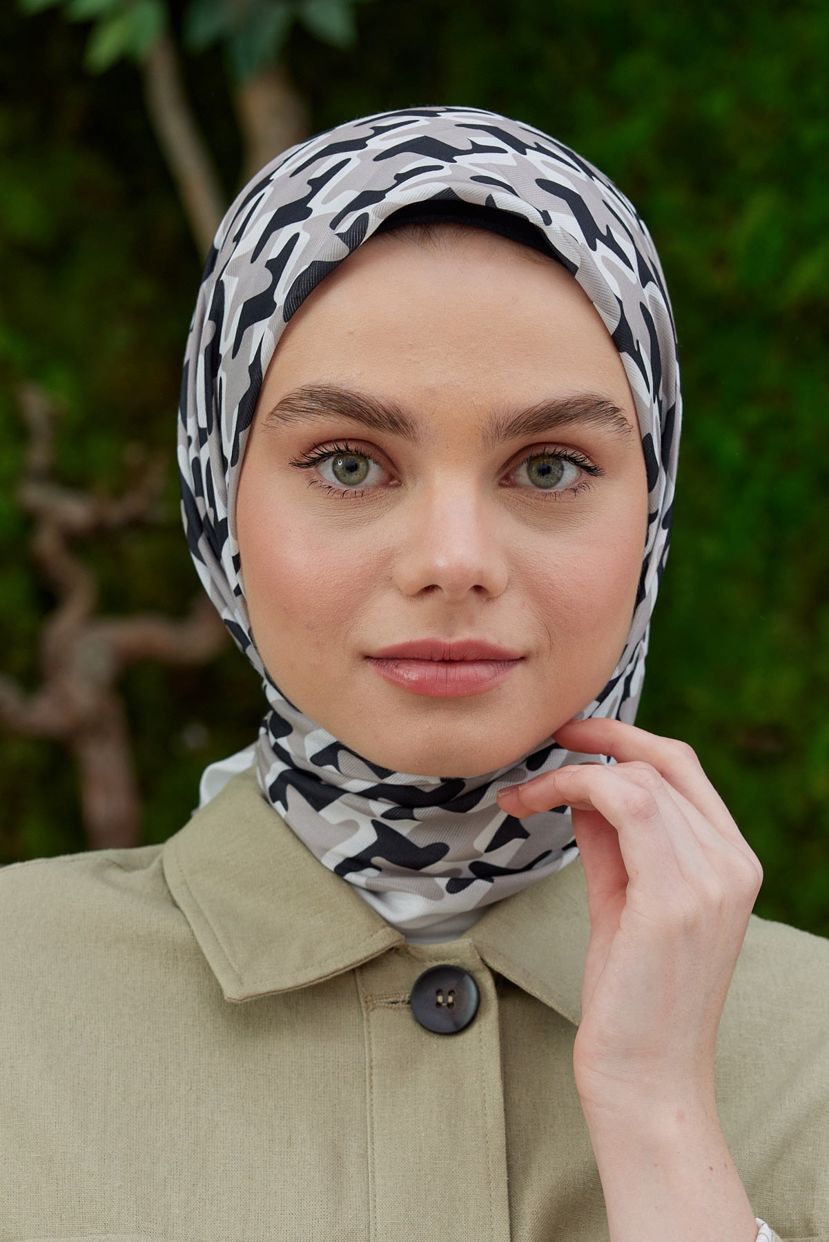 Tesettür Giyim - Pro Line Star Desen Eşarp - Siyah - Füme - Emproyal