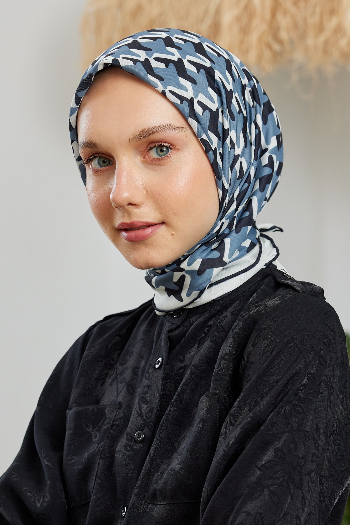 Tesettür Giyim - Pro Line Star Desen Eşarp - Siyah - Gri - Emproyal