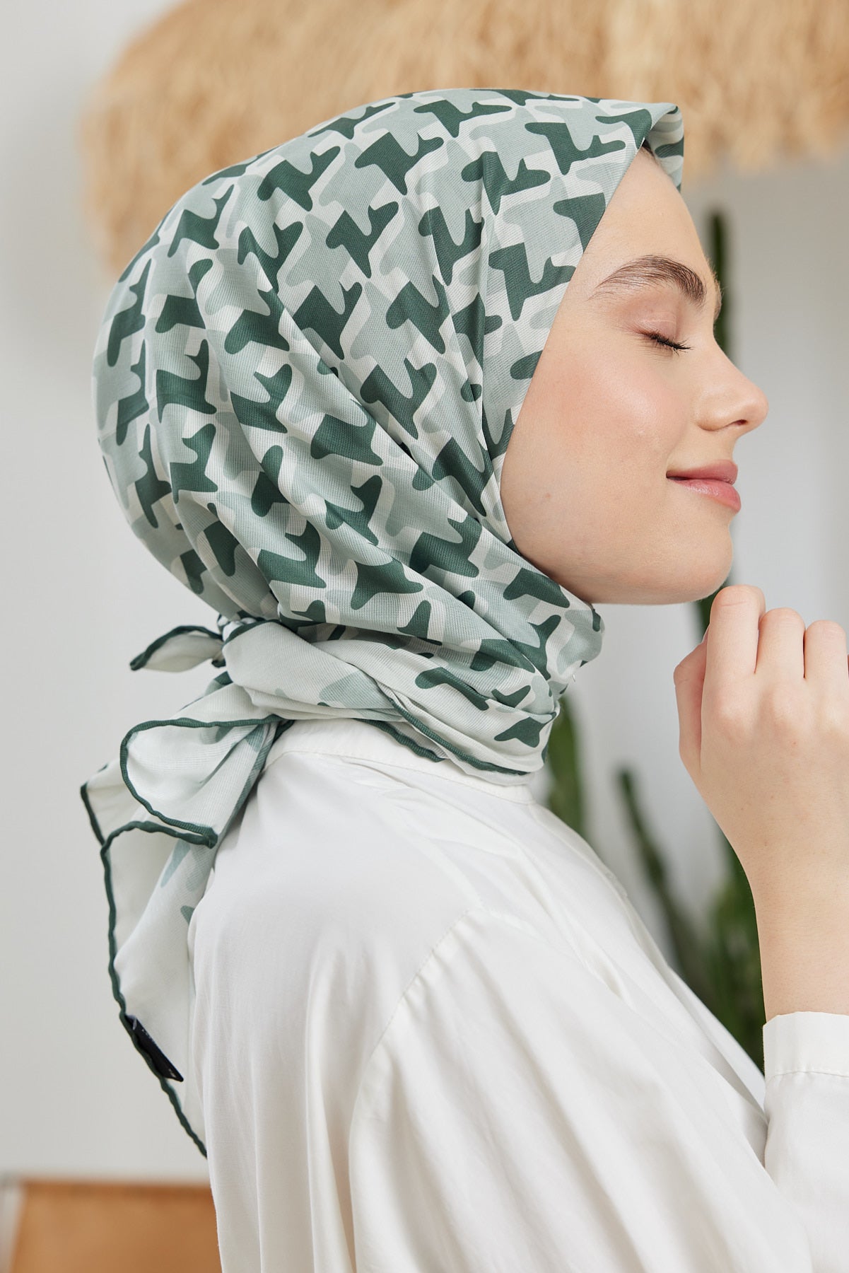 Tesettür Giyim - Pro Line Star Desen Eşarp - Haki - Emproyal