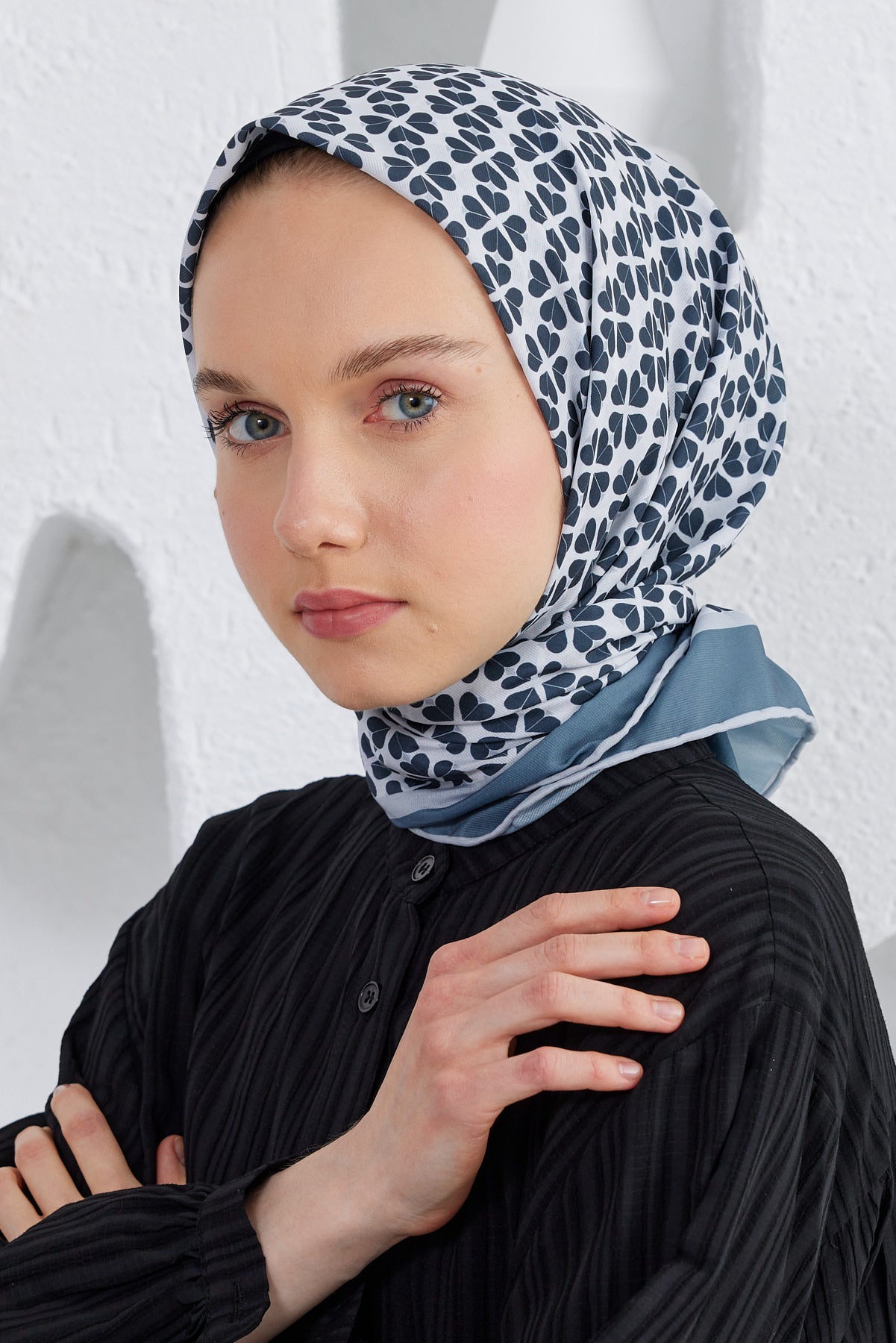 Tesettür Giyim - Pro Line Yonca Desen Eşarp - Füme - Emproyal