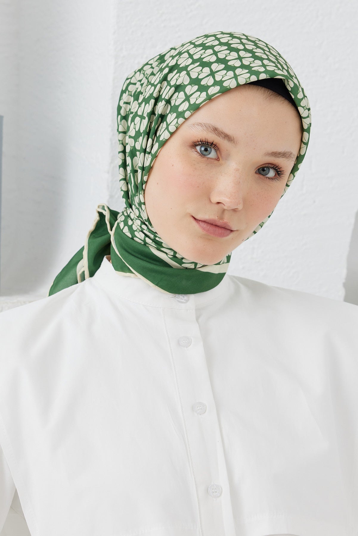 Tesettür Giyim - Pro Line Yonca Desen Eşarp - Çimen - Emproyal