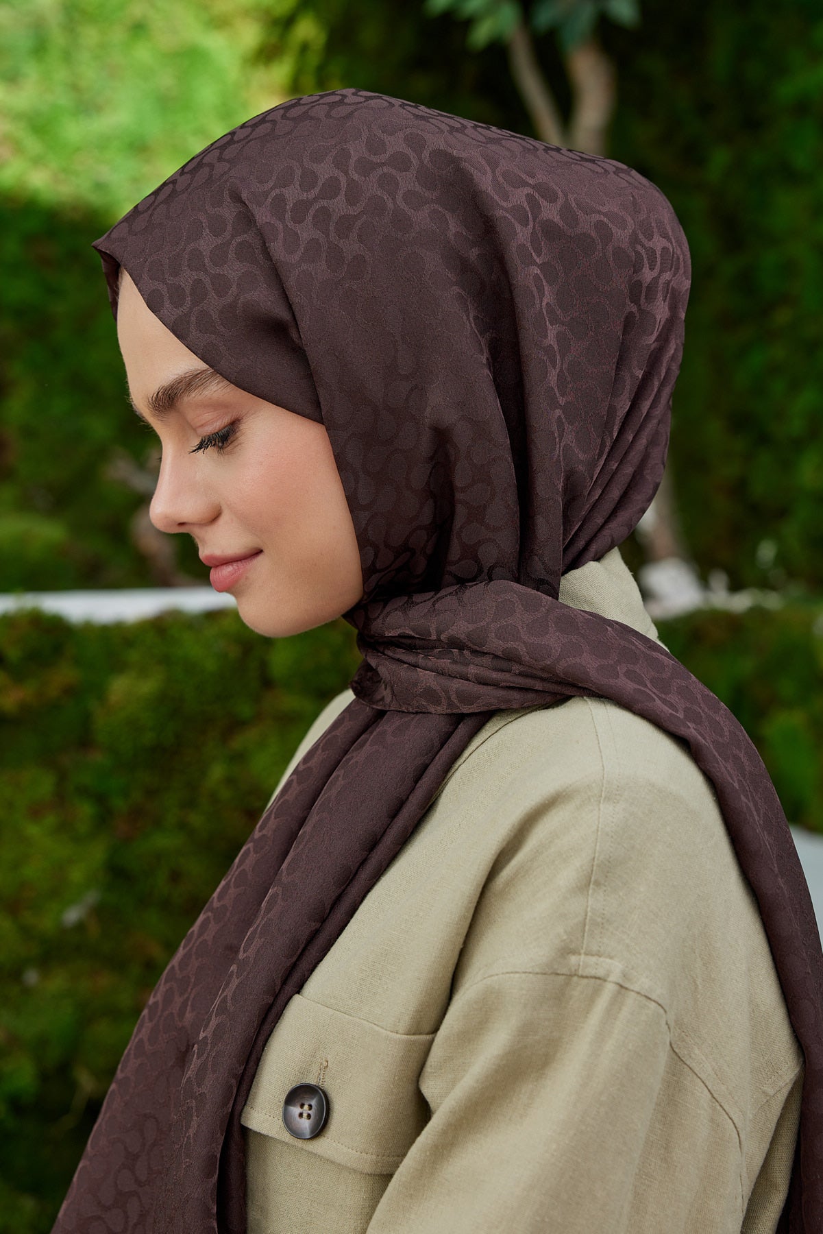 Tesettür Giyim - Jakar Janjan Koza Desen Şal - Acı Kahve - Emproyal