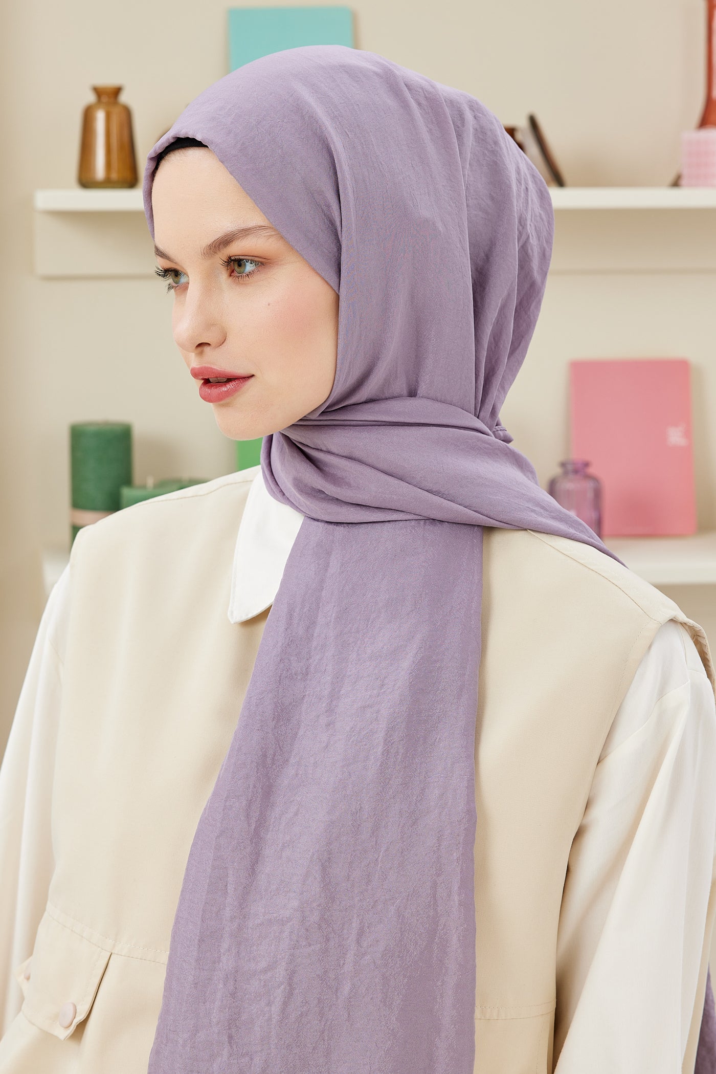 Tesettür Giyim - Elisa Vual Şal - Lila - Emproyal