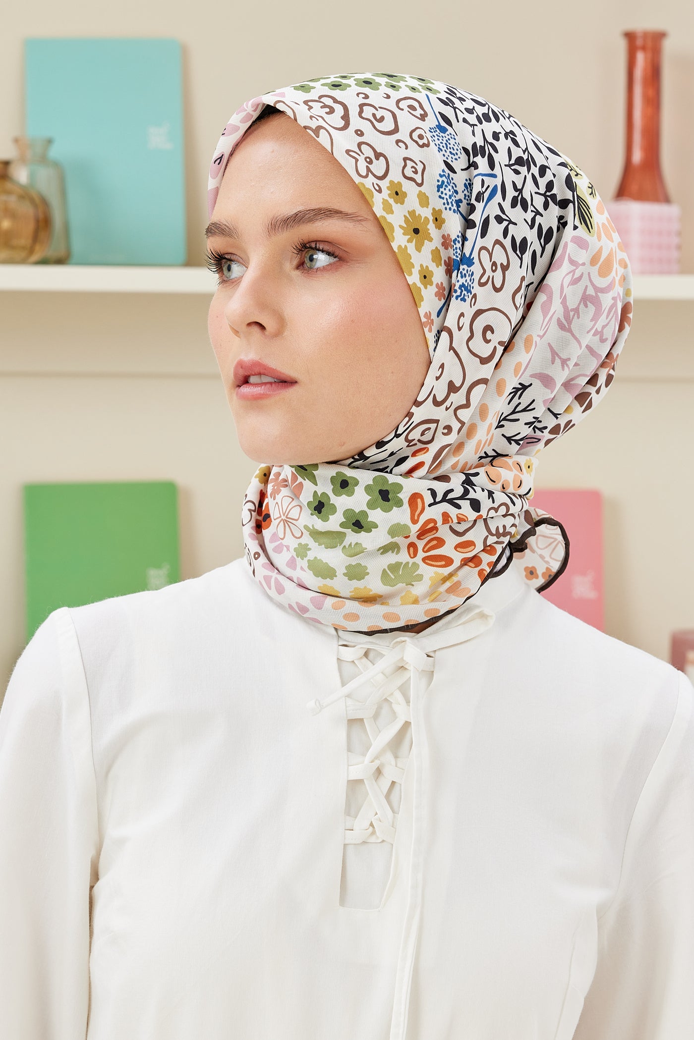 Tesettür Giyim - Pro Line Lina Desen Eşarp - Acı Kahve - Emproyal