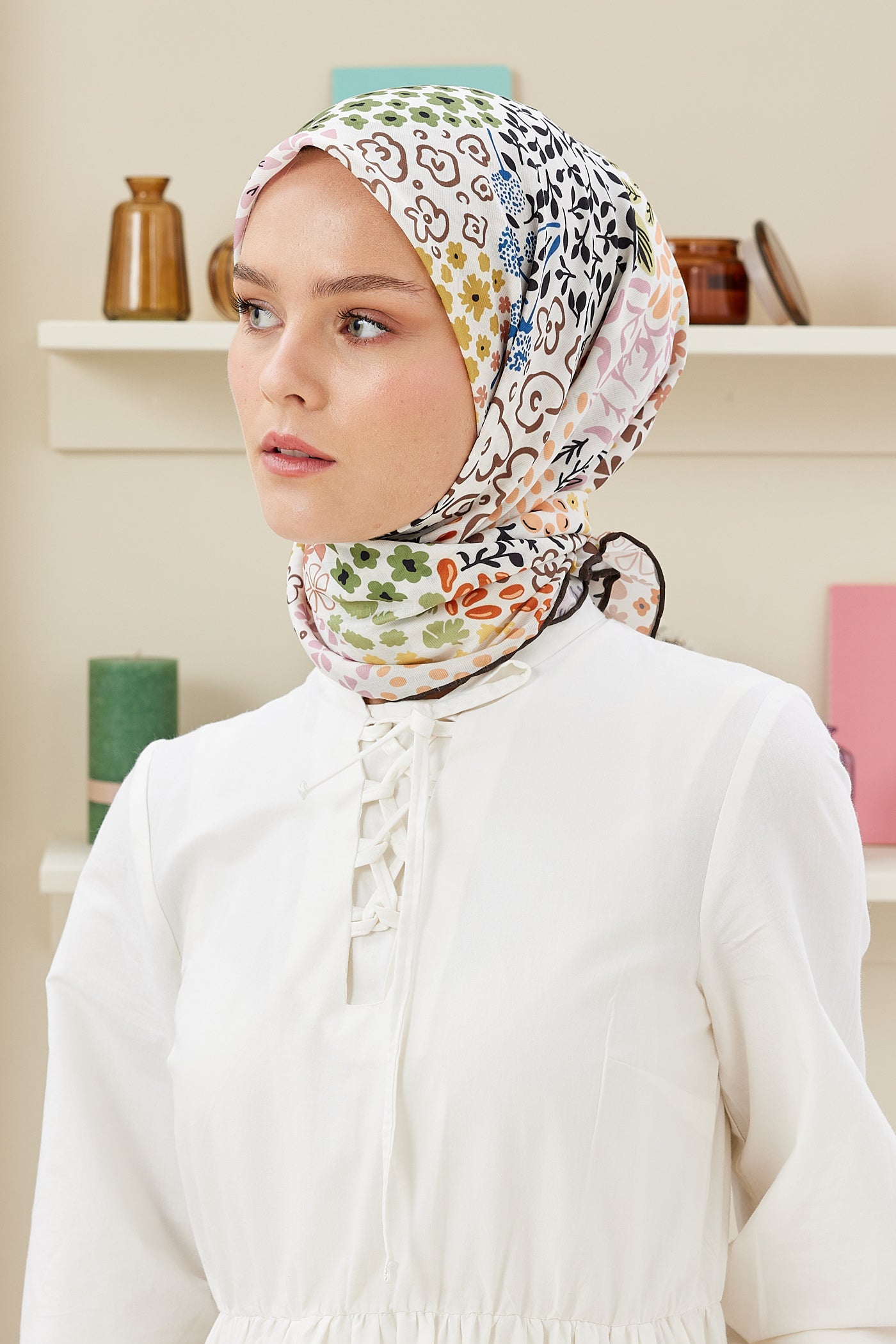 Tesettür Giyim - Pro Line Lina Desen Eşarp - Acı Kahve - Emproyal