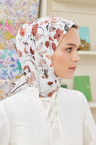 Tesettür Giyim - Pro Line Mimosa Desen Eşarp - Krem - Kahve - Emproyal