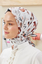 Tesettür Giyim - Pro Line Mimosa Desen Eşarp - Krem - Kahve - Emproyal