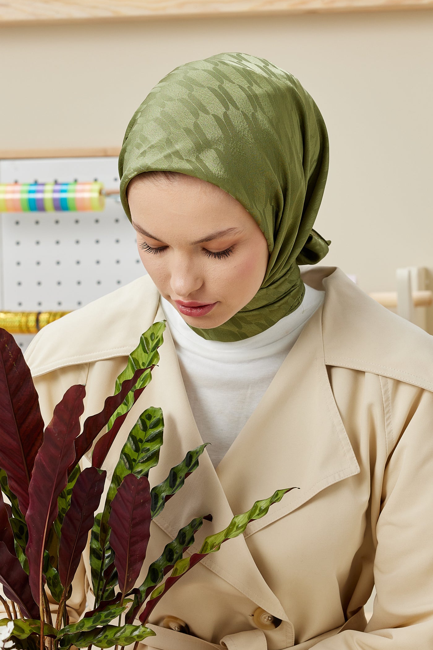 Tesettür Giyim - Jakar Janjan Zincir Desen Eşarp - Haki - Emproyal