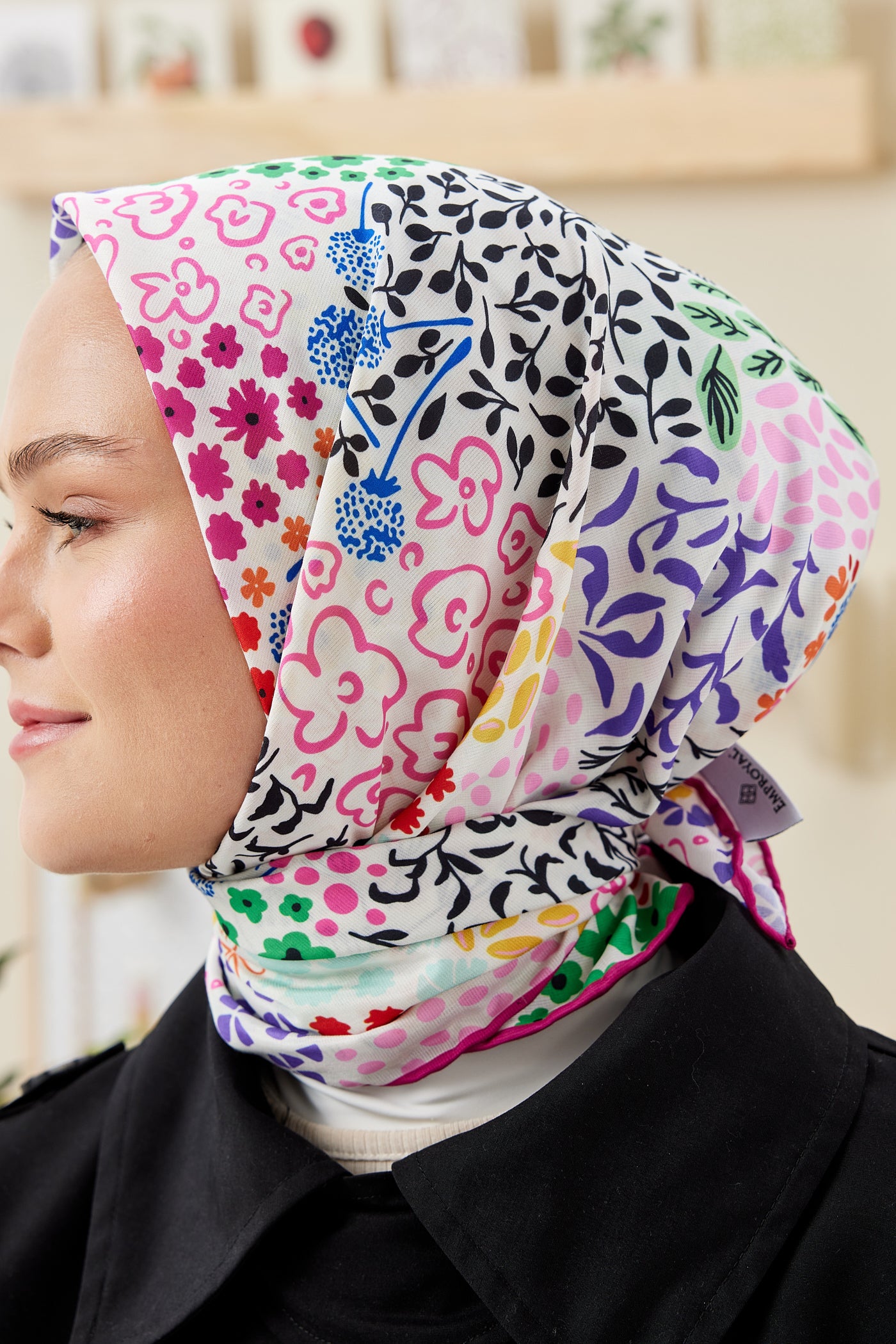 Tesettür Giyim - Pro Line Lina Desen Eşarp - Fuşya - Emproyal