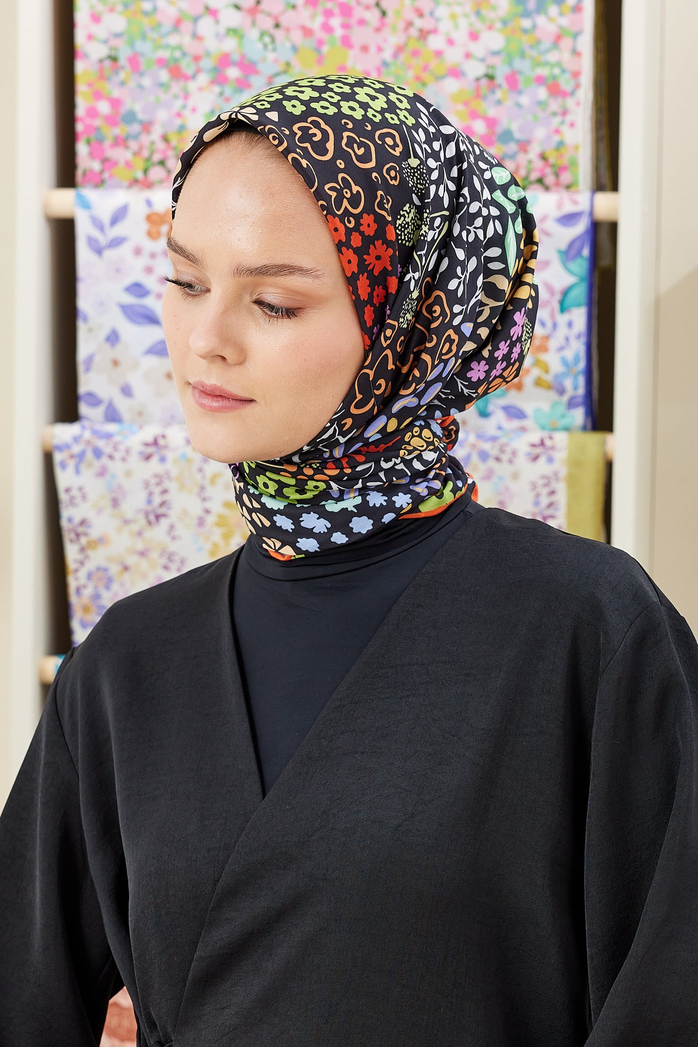 Tesettür Giyim - Pro Line Lina Desen Eşarp - Turuncu - Emproyal