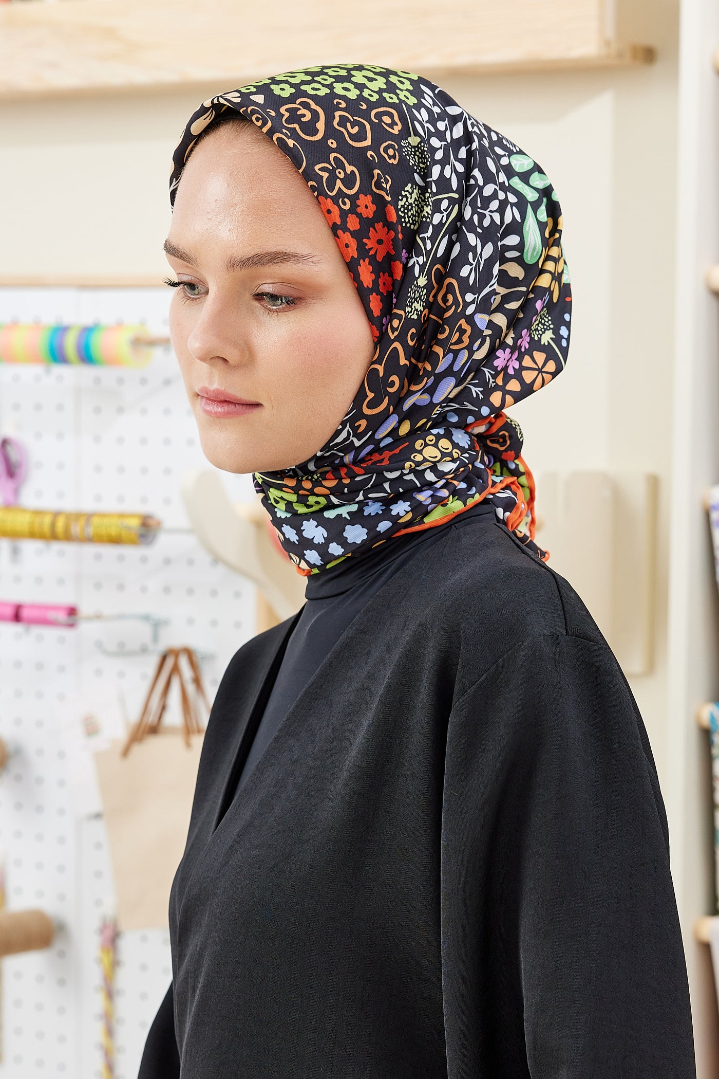 Tesettür Giyim - Pro Line Lina Desen Eşarp - Turuncu - Emproyal