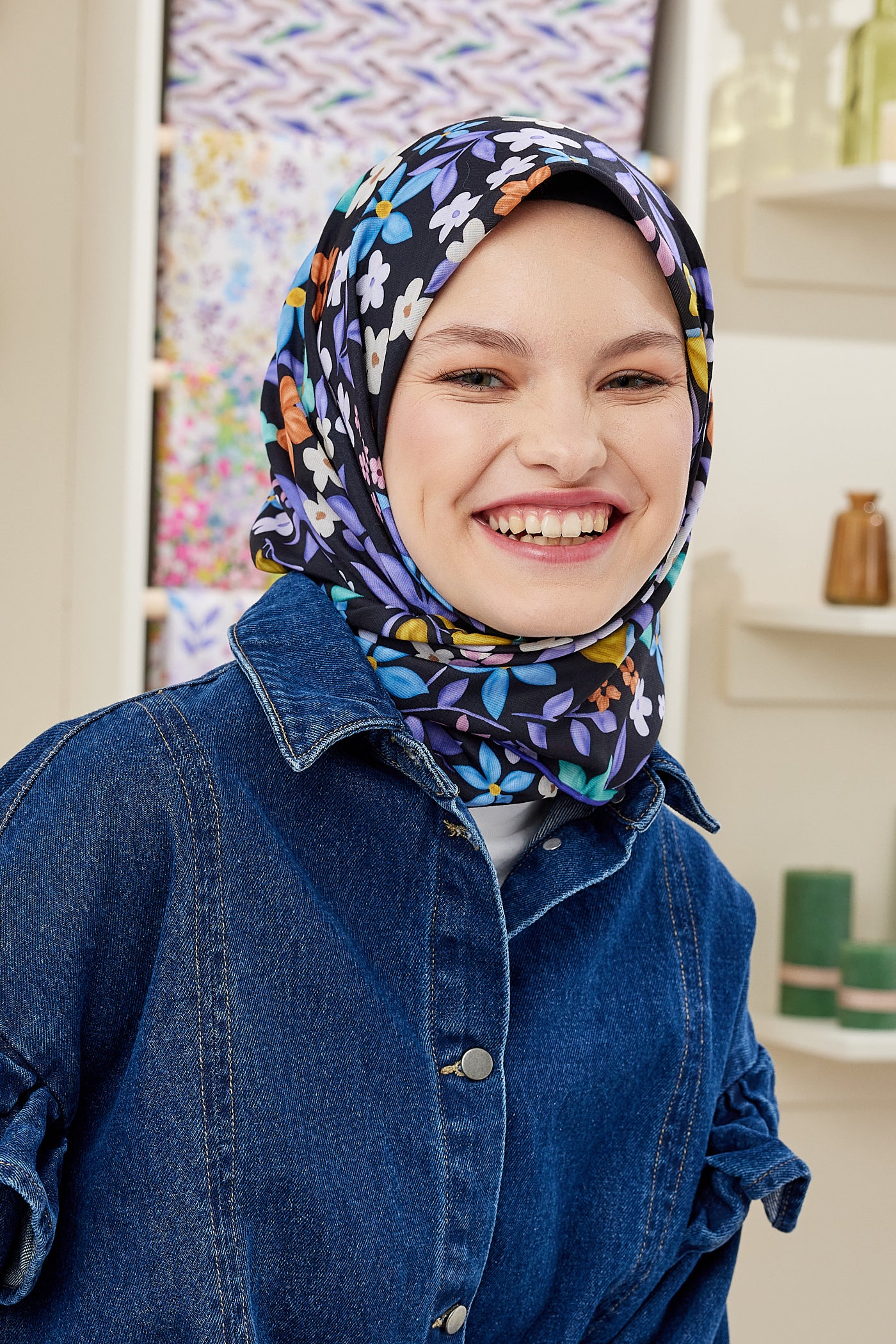 Tesettür Giyim - Pro Line Florie Desen Eşarp - Siyah - Lila - Emproyal