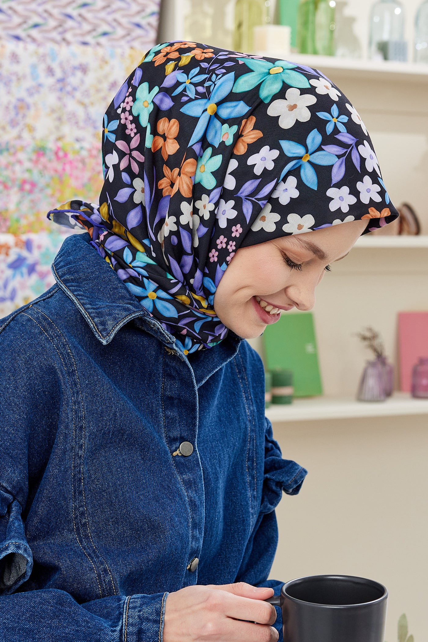 Tesettür Giyim - Pro Line Florie Desen Eşarp - Siyah - Lila - Emproyal