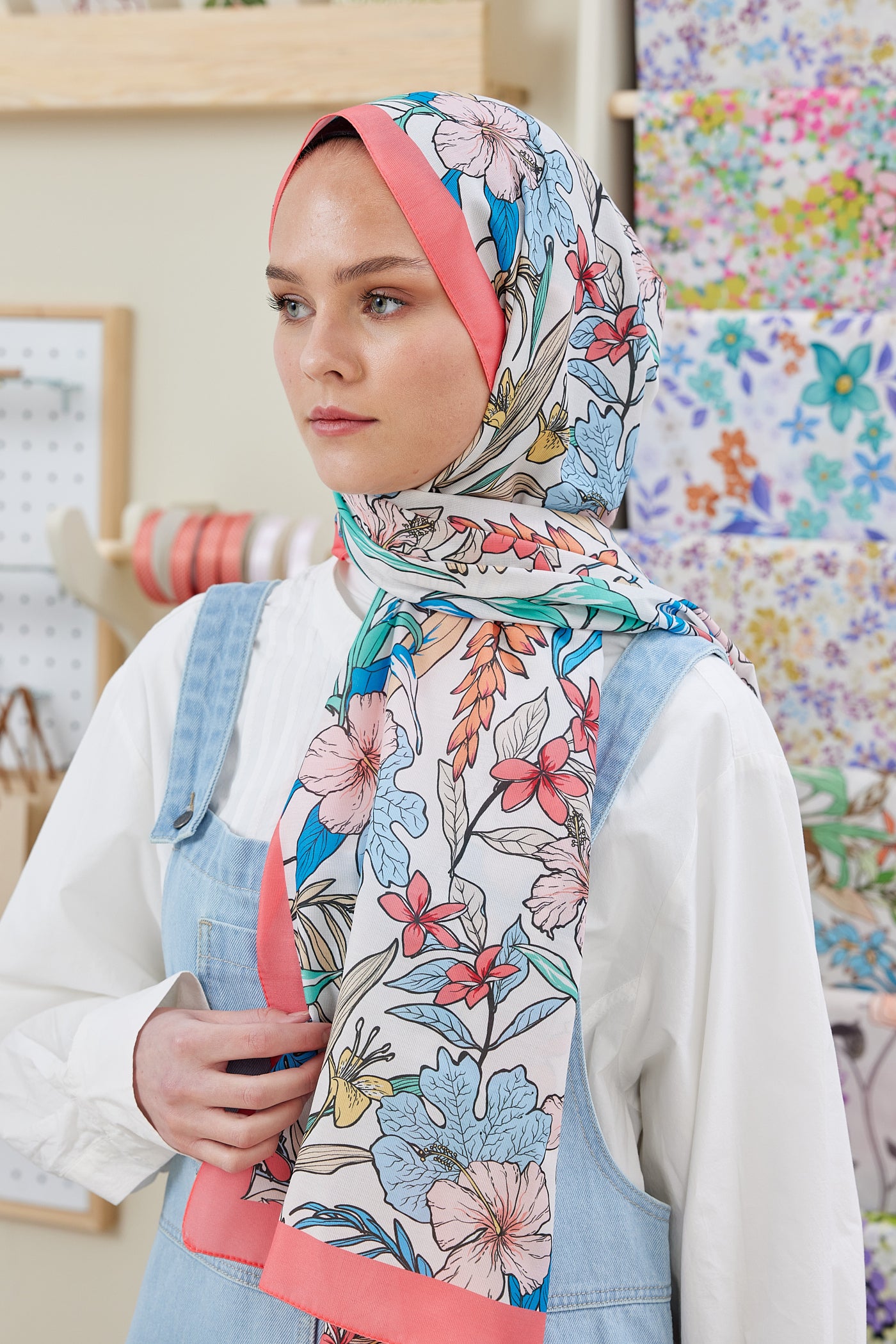 Tesettür Giyim - Pro Line Viola Desen Şal - Kırmızı - Emproyal