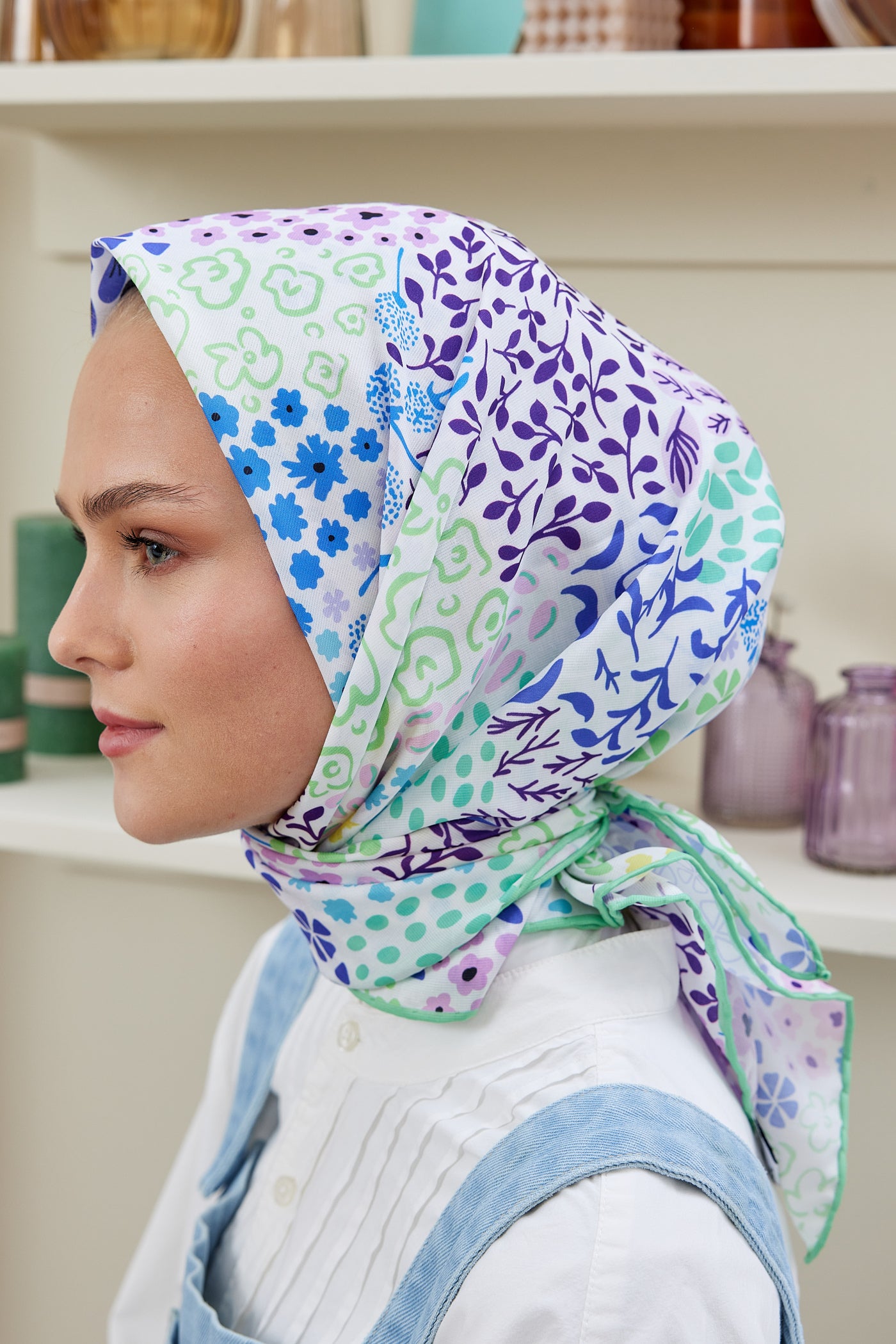 Tesettür Giyim - Pro Line Lina Desen Eşarp - Mint Yeşili - Emproyal