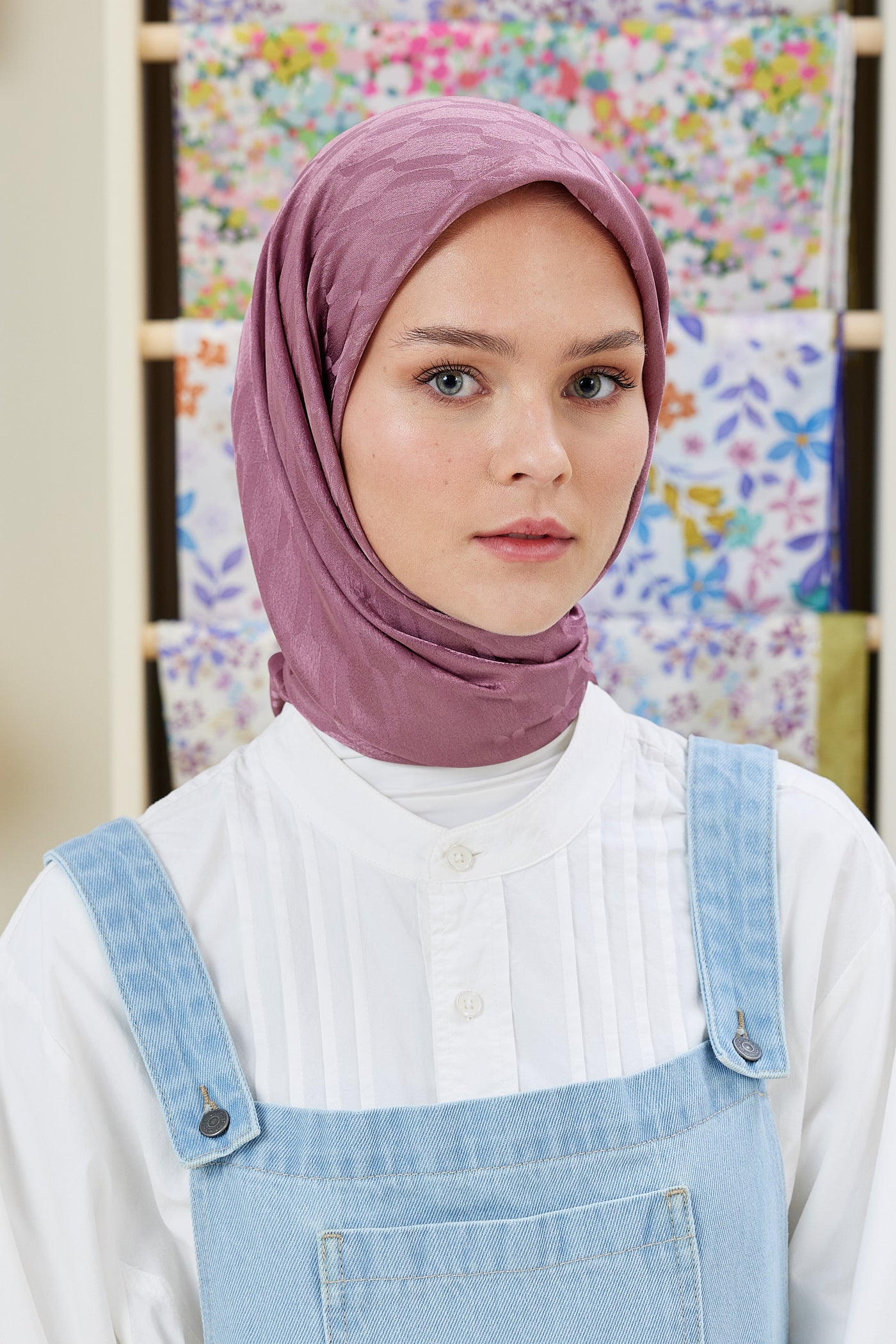 Tesettür Giyim - Jakar Janjan Zincir Desen Eşarp - Gül Kurusu - Emproyal