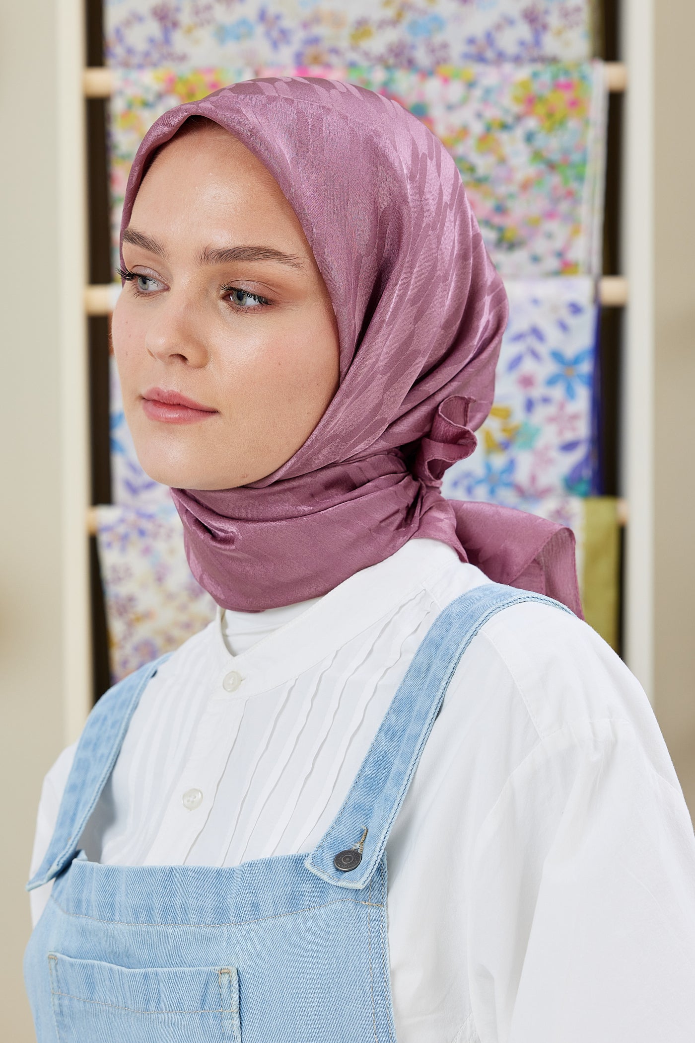 Tesettür Giyim - Jakar Janjan Zincir Desen Eşarp - Gül Kurusu - Emproyal