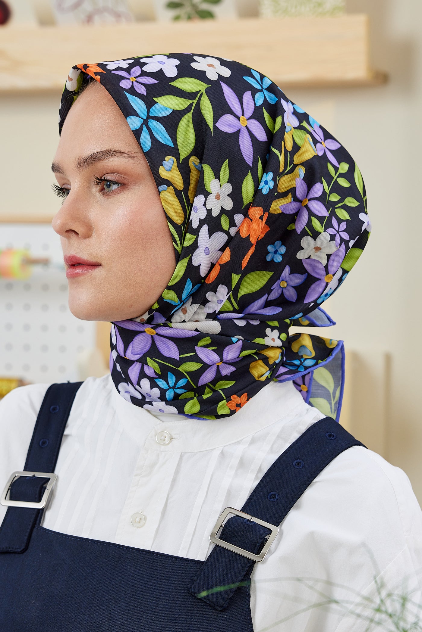 Tesettür Giyim - Pro Line Florie Desen Eşarp - Siyah - Mor - Emproyal