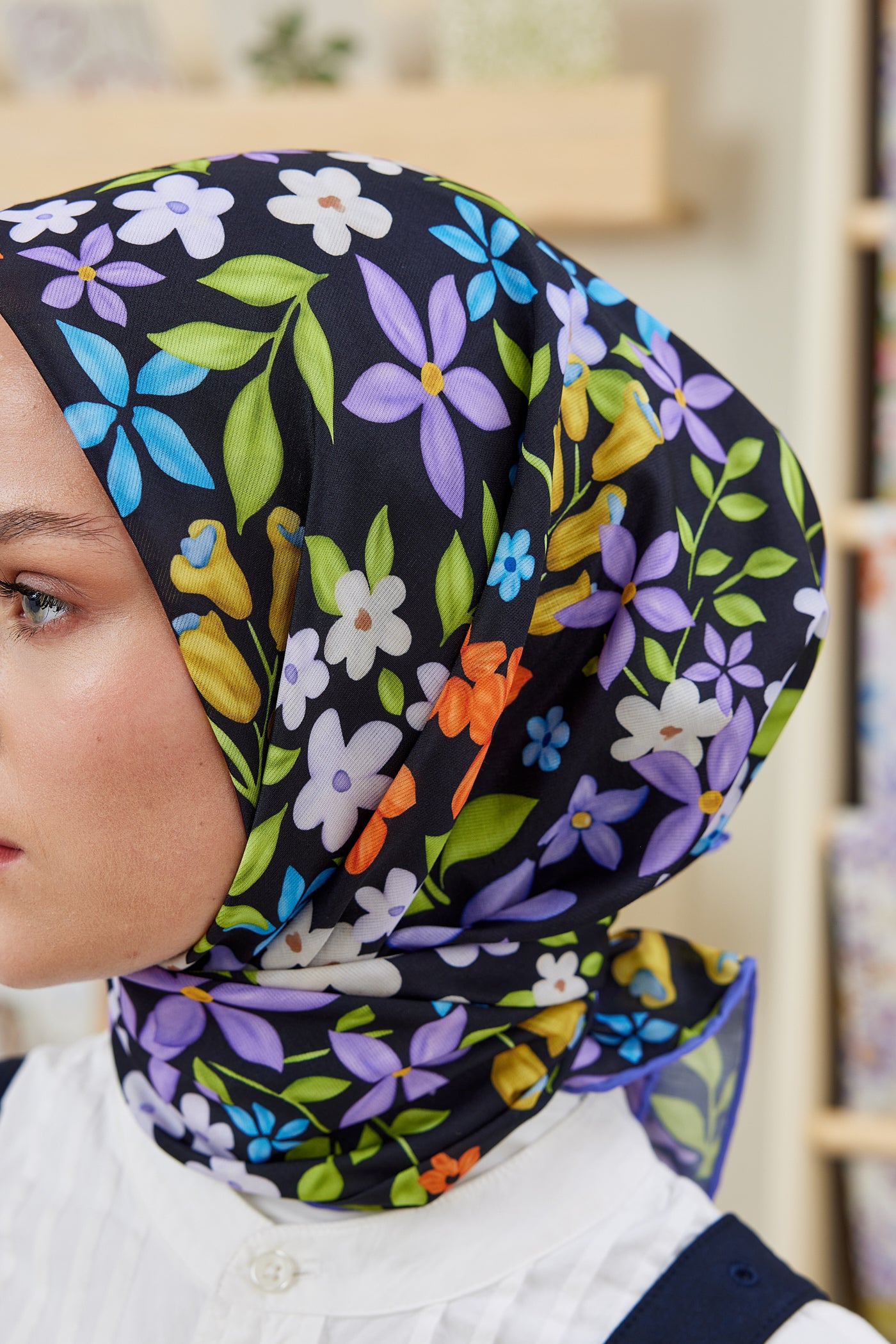 Tesettür Giyim - Pro Line Florie Desen Eşarp - Siyah - Mor - Emproyal