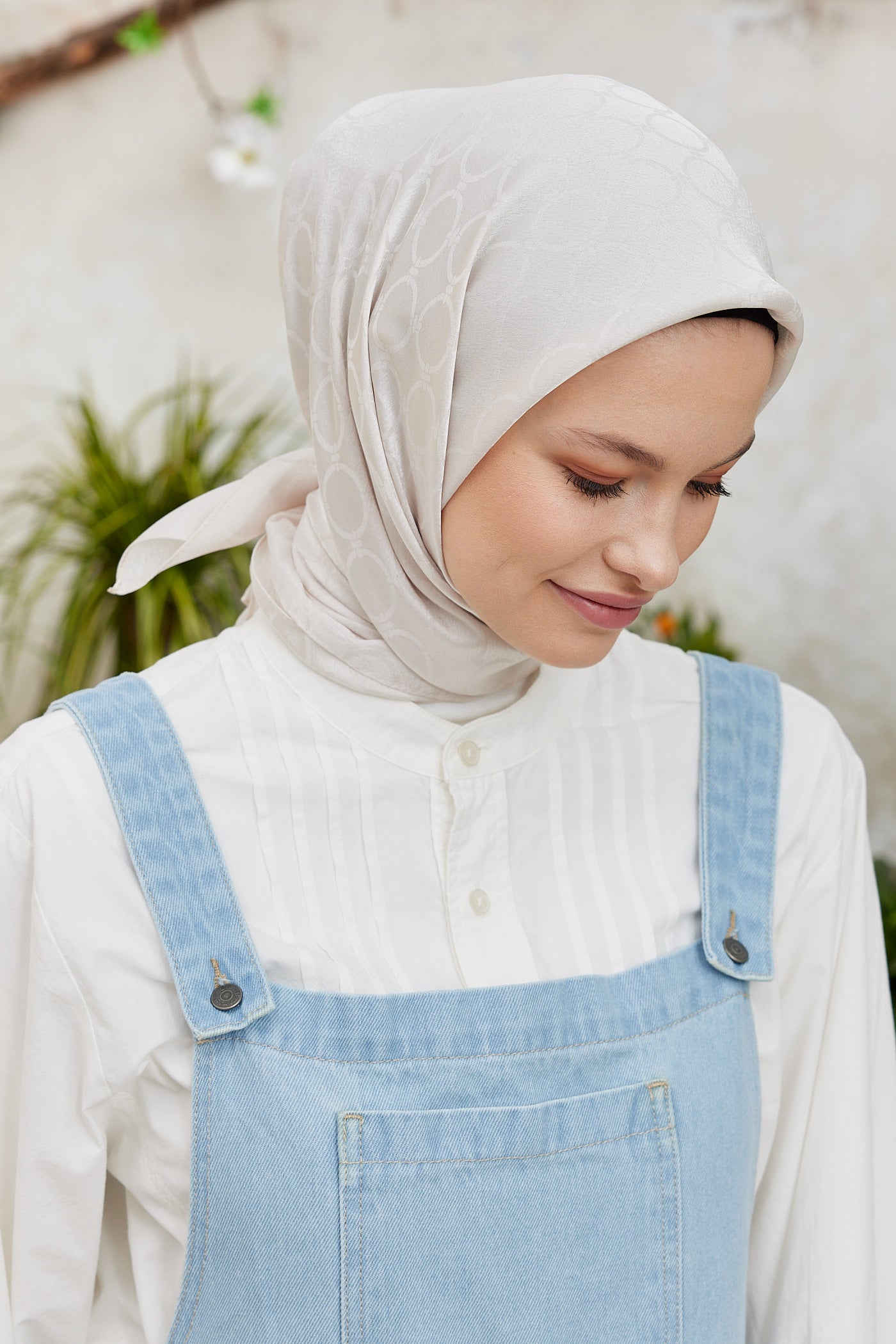 Tesettür Giyim - Jakar Janjan Halka Desen Eşarp - Taş - Emproyal