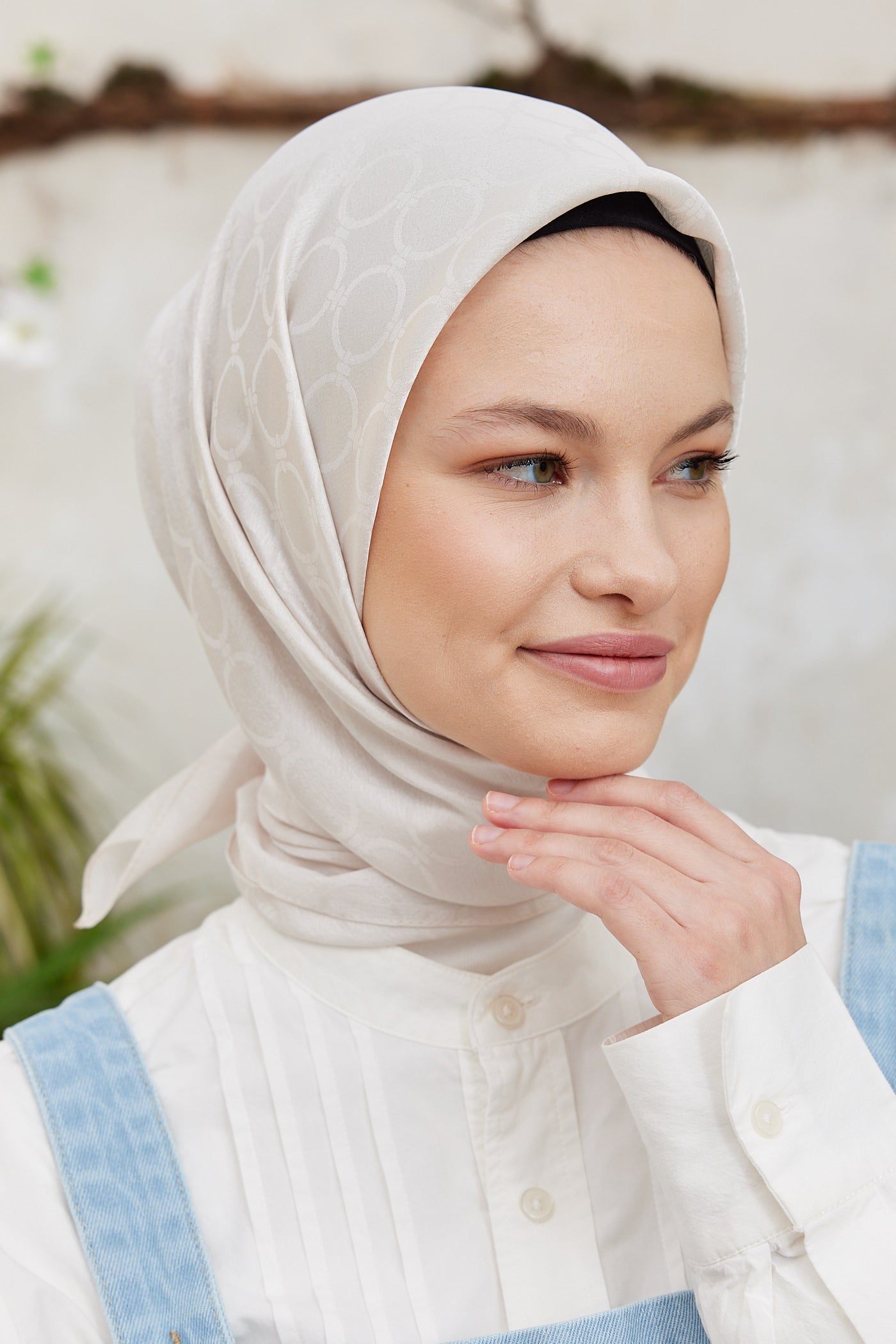 Tesettür Giyim - Jakar Janjan Halka Desen Eşarp - Taş - Emproyal