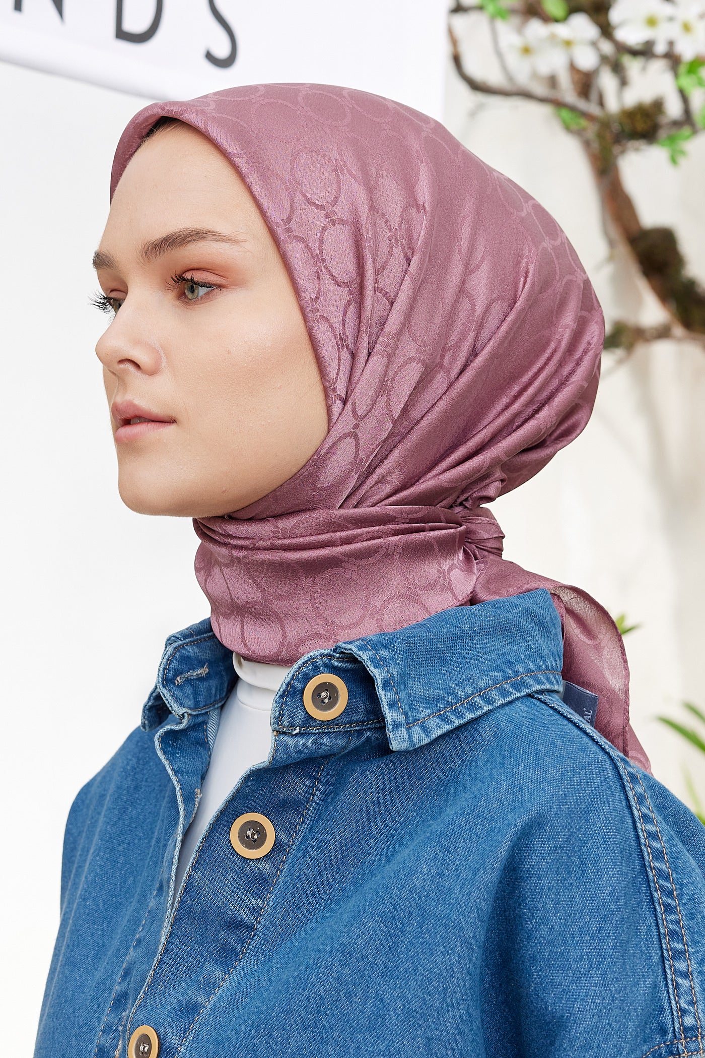 Tesettür Giyim - Jakar Janjan Halka Desen Eşarp - Gül Kurusu - Emproyal