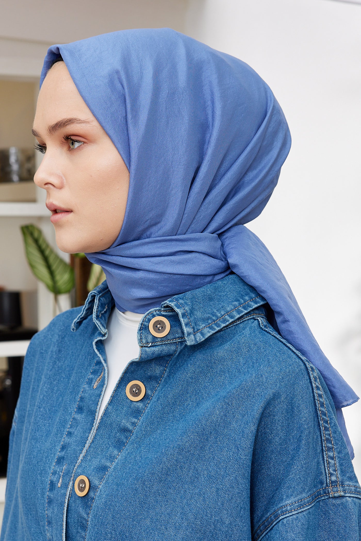 Tesettür Giyim - Elisa Vual Şal - İndigo - Emproyal