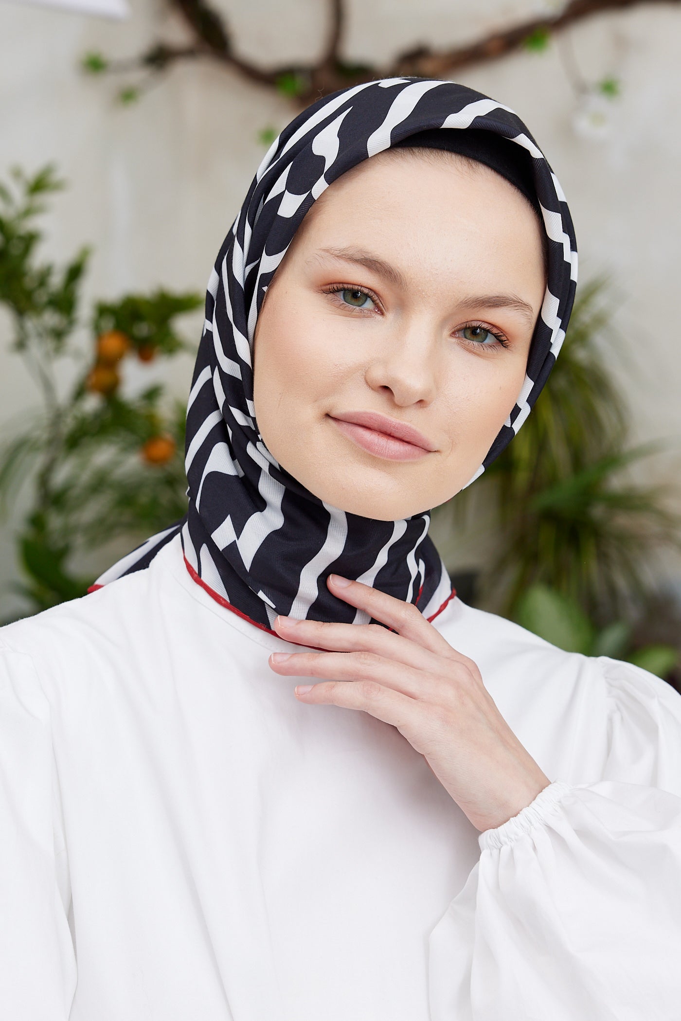 Tesettür Giyim - Pro Line Zebra Desen Eşarp - Siyah - Beyaz - Emproyal