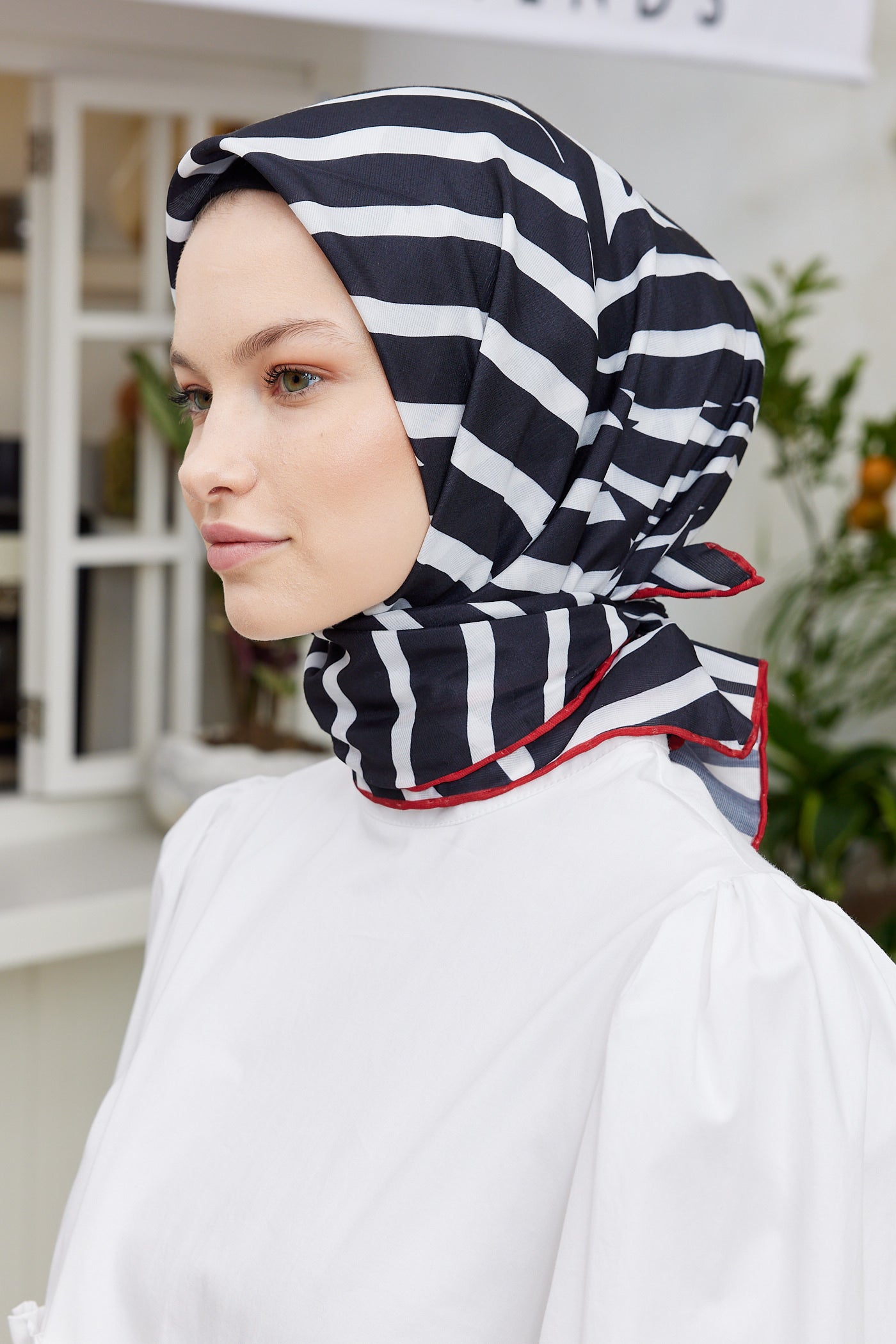 Tesettür Giyim - Pro Line Zebra Desen Eşarp - Siyah - Beyaz - Emproyal