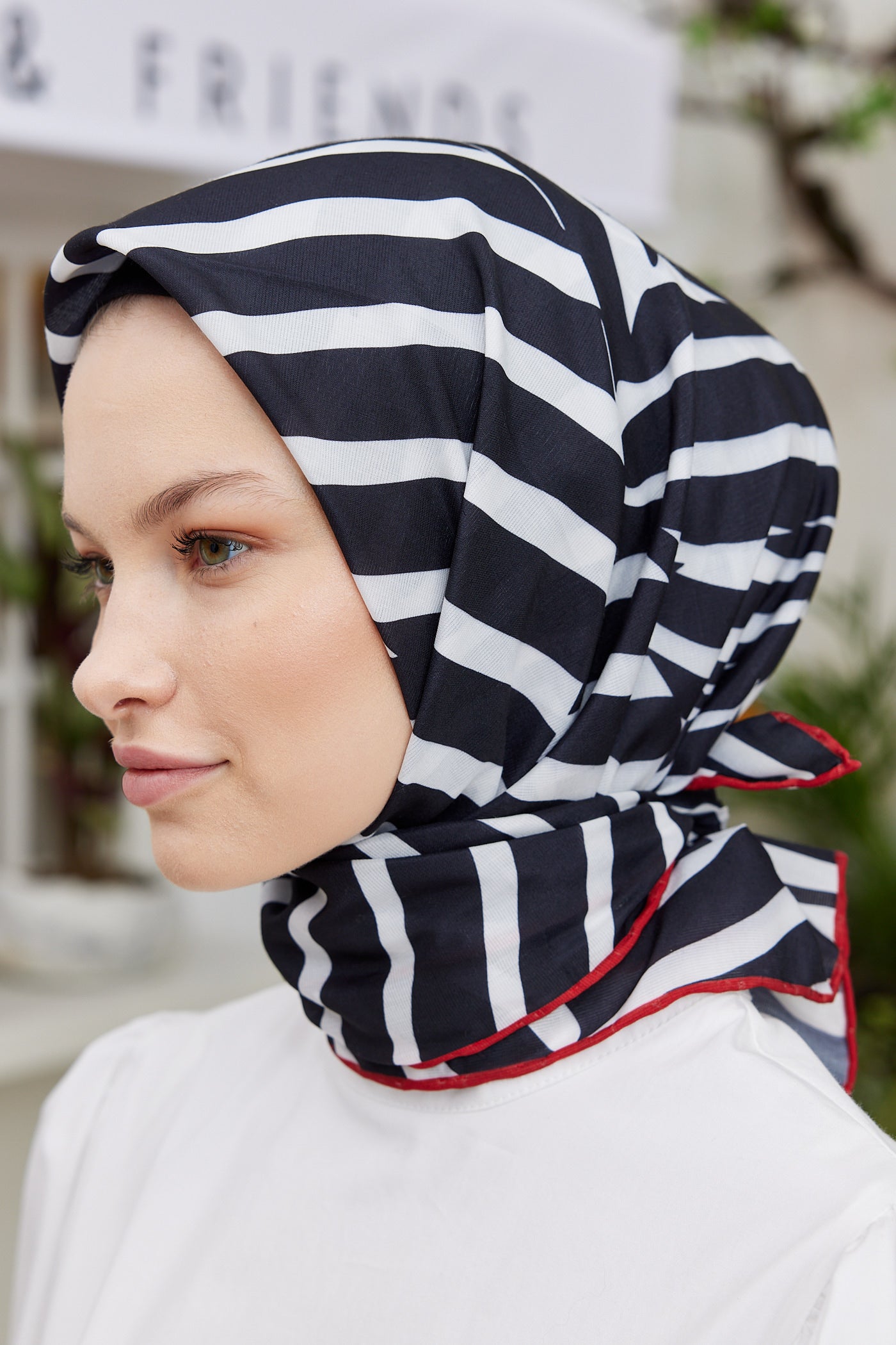 Tesettür Giyim - Pro Line Zebra Desen Eşarp - Siyah - Beyaz - Emproyal