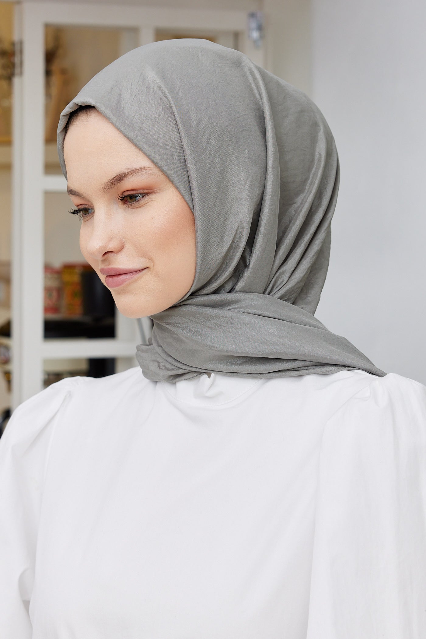 Tesettür Giyim - Elisa Vual Şal - Açık Gri - Emproyal