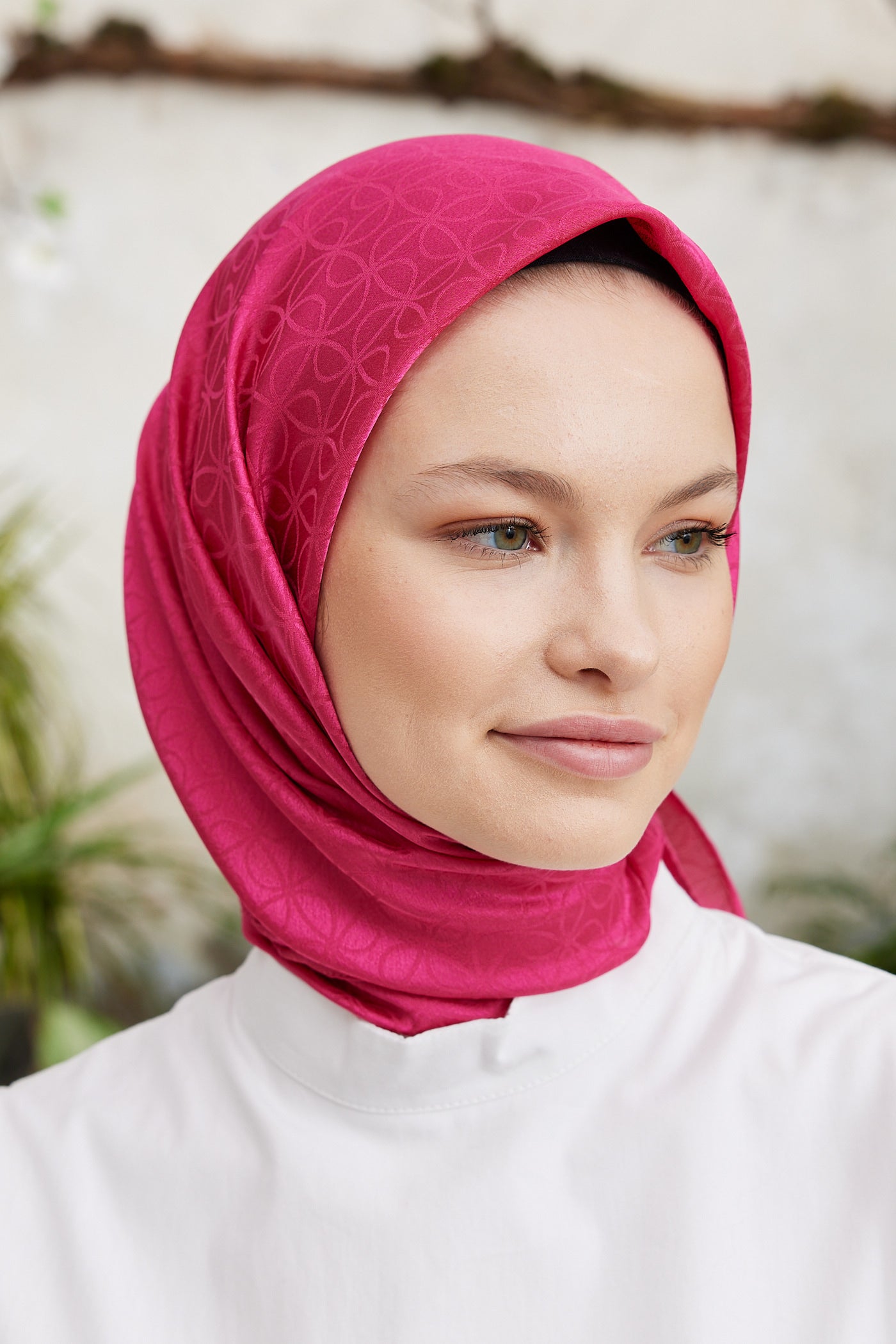 Tesettür Giyim - Jakar Janjan Elips Desen Eşarp - Fuşya - Emproyal