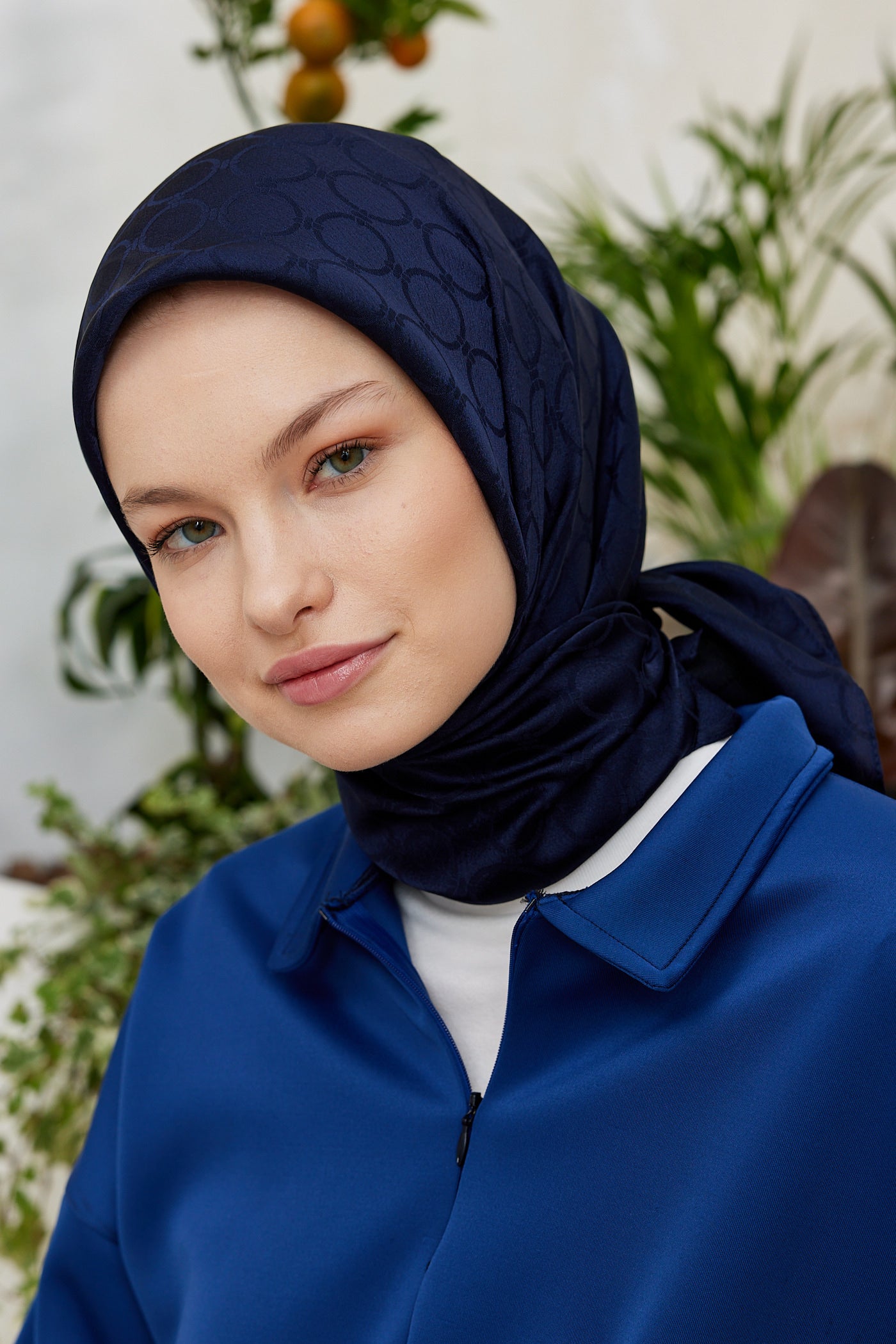 Tesettür Giyim - Jakar Janjan Halka Desen Eşarp - Lacivert - Emproyal