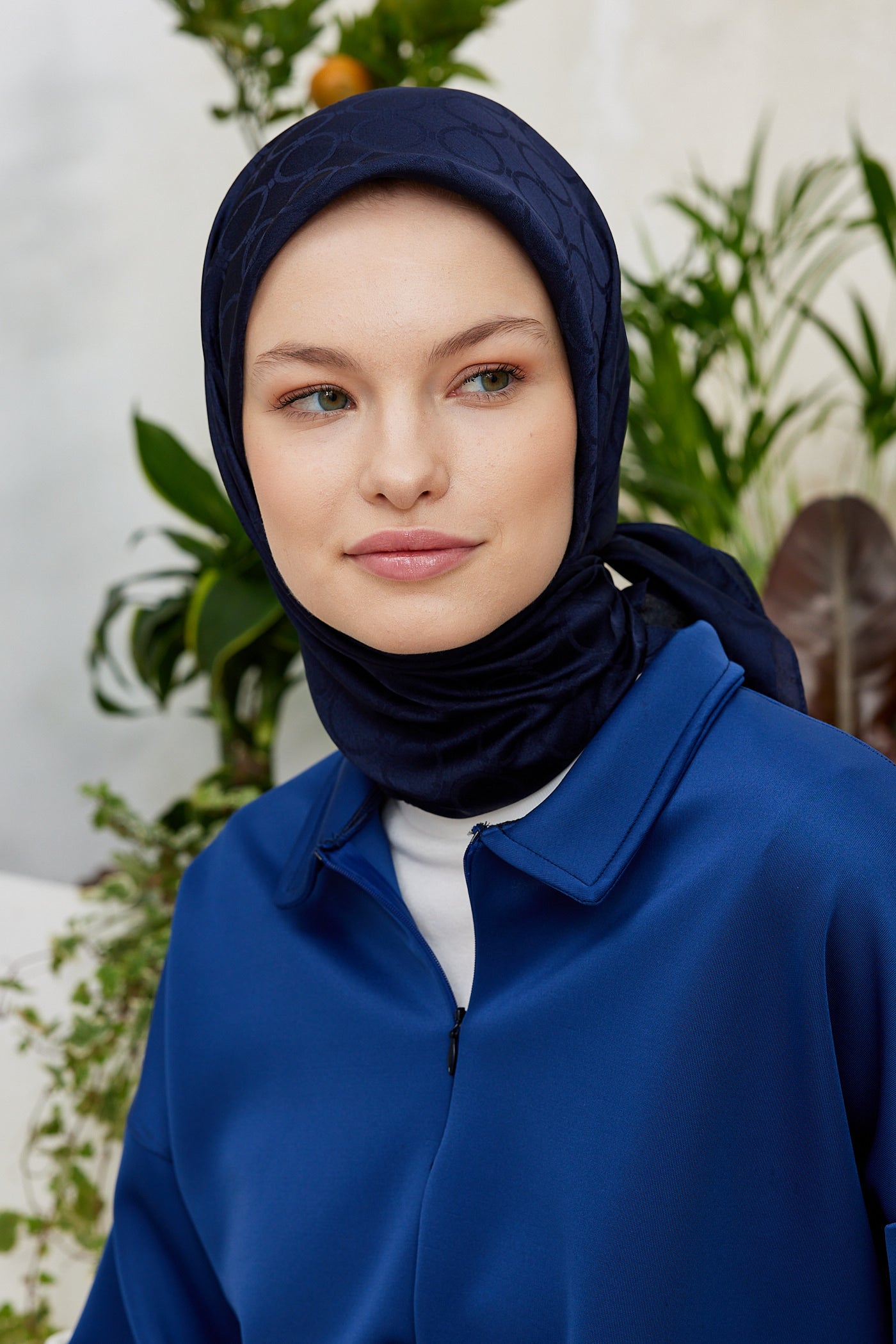 Tesettür Giyim - Jakar Janjan Halka Desen Eşarp - Lacivert - Emproyal