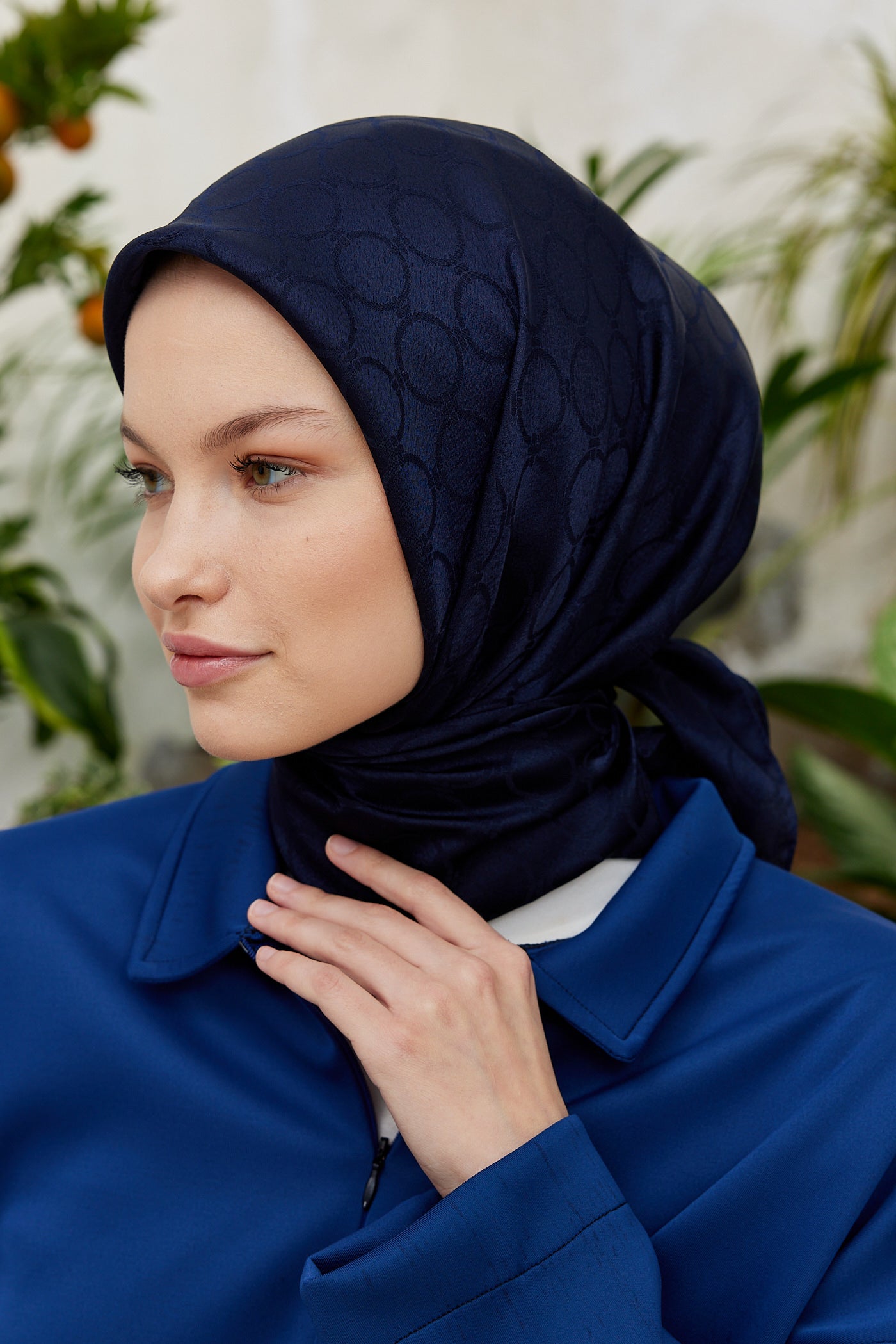 Tesettür Giyim - Jakar Janjan Halka Desen Eşarp - Lacivert - Emproyal