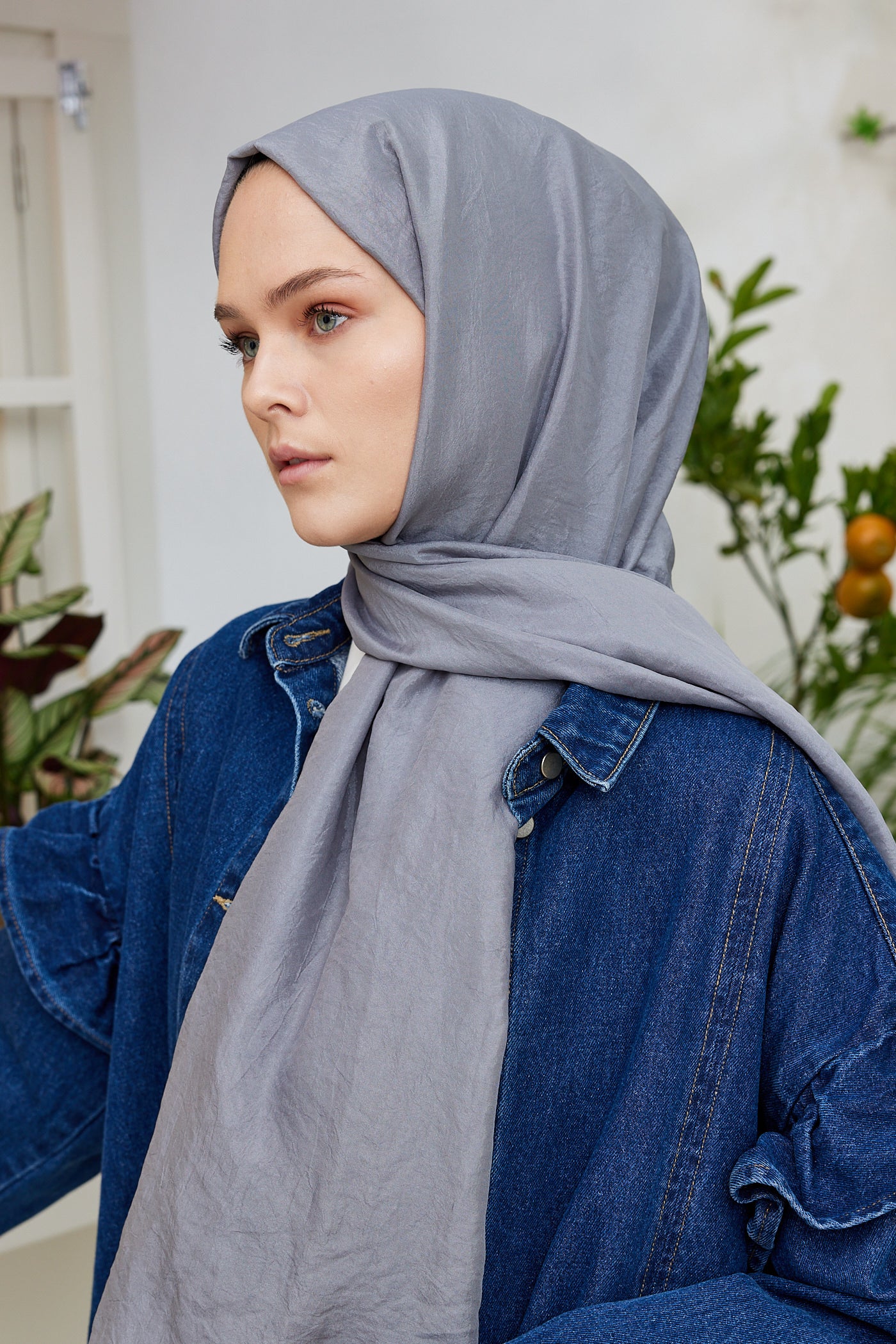 Tesettür Giyim - Elisa Vual Şal - Gri - Emproyal