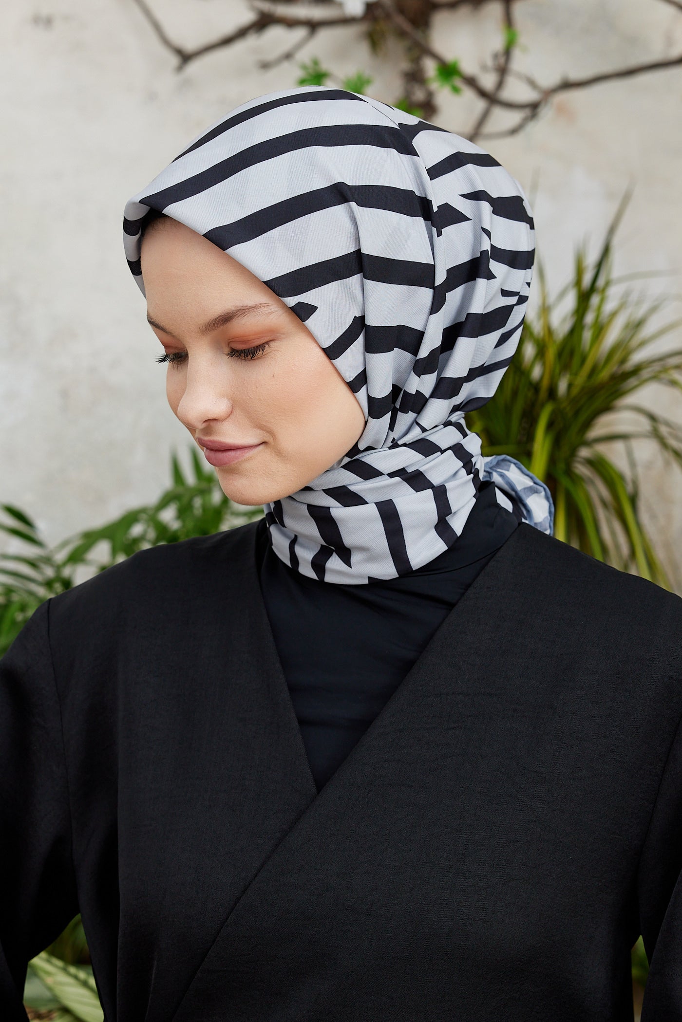 Tesettür Giyim - Pro Line Zebra Desen Eşarp - Gri - Siyah - Emproyal