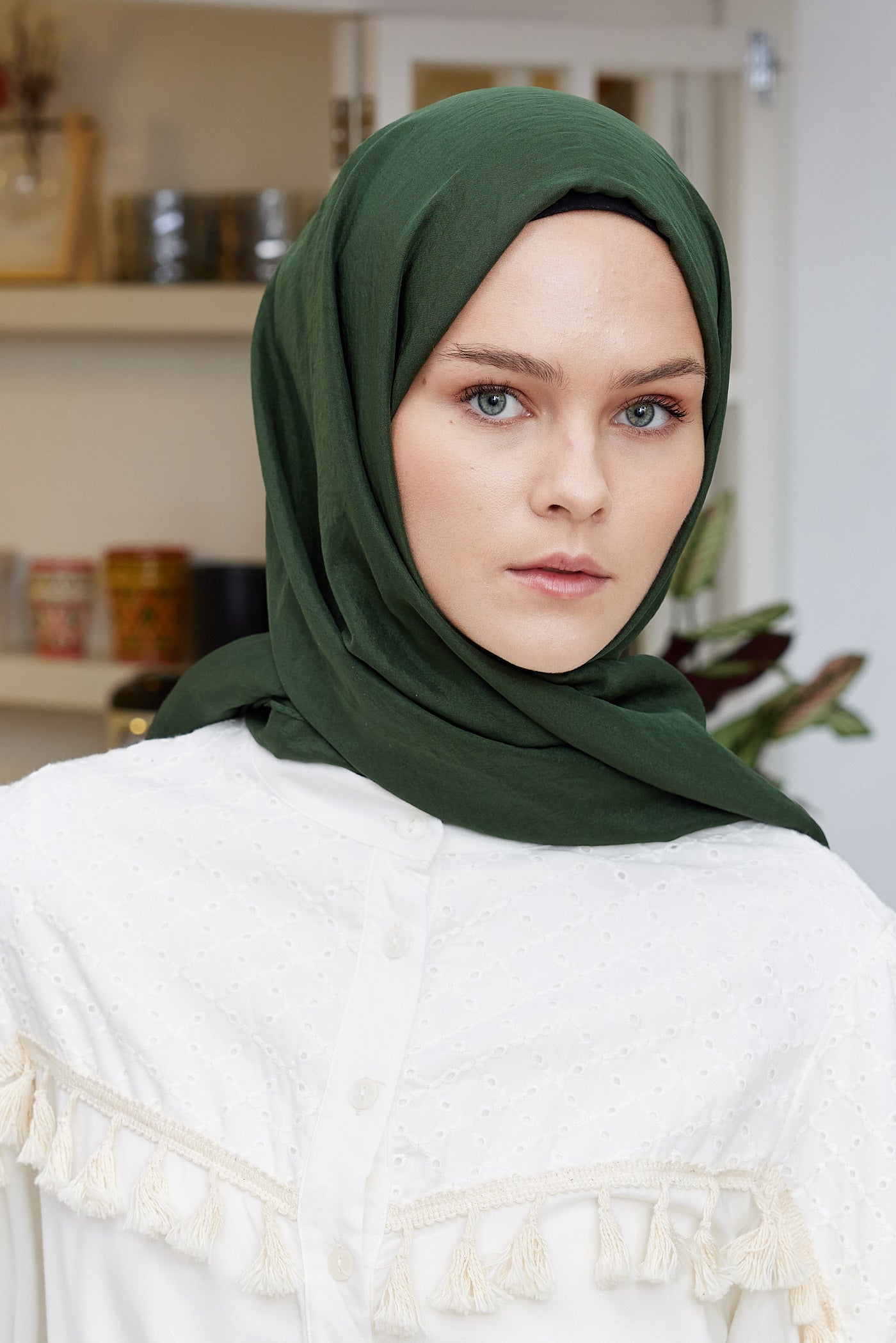 Tesettür Giyim - Elisa Vual Şal - Koyu Haki - Emproyal