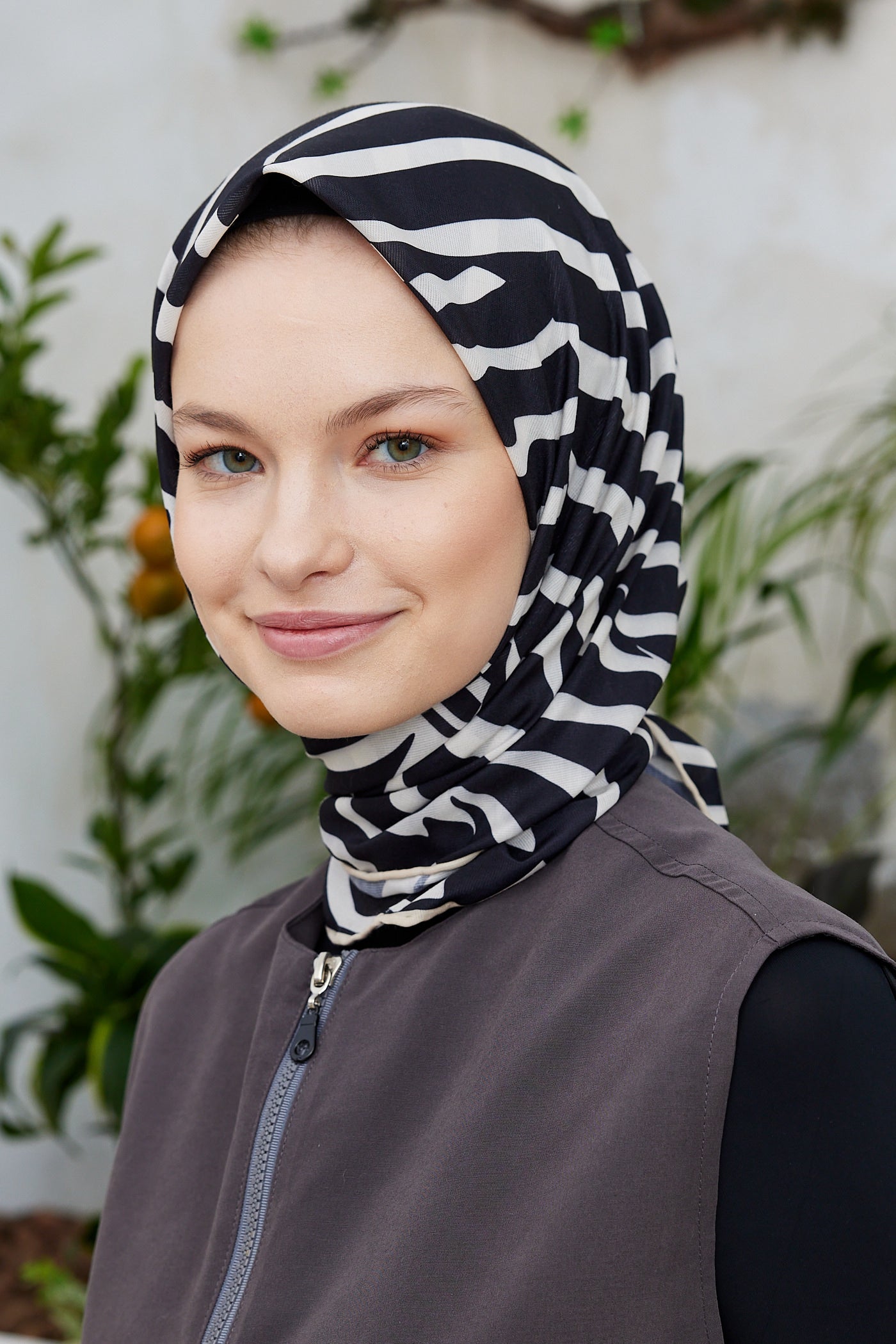 Tesettür Giyim - Pro Line Zebra Desen Eşarp - Bej - Siyah - Emproyal