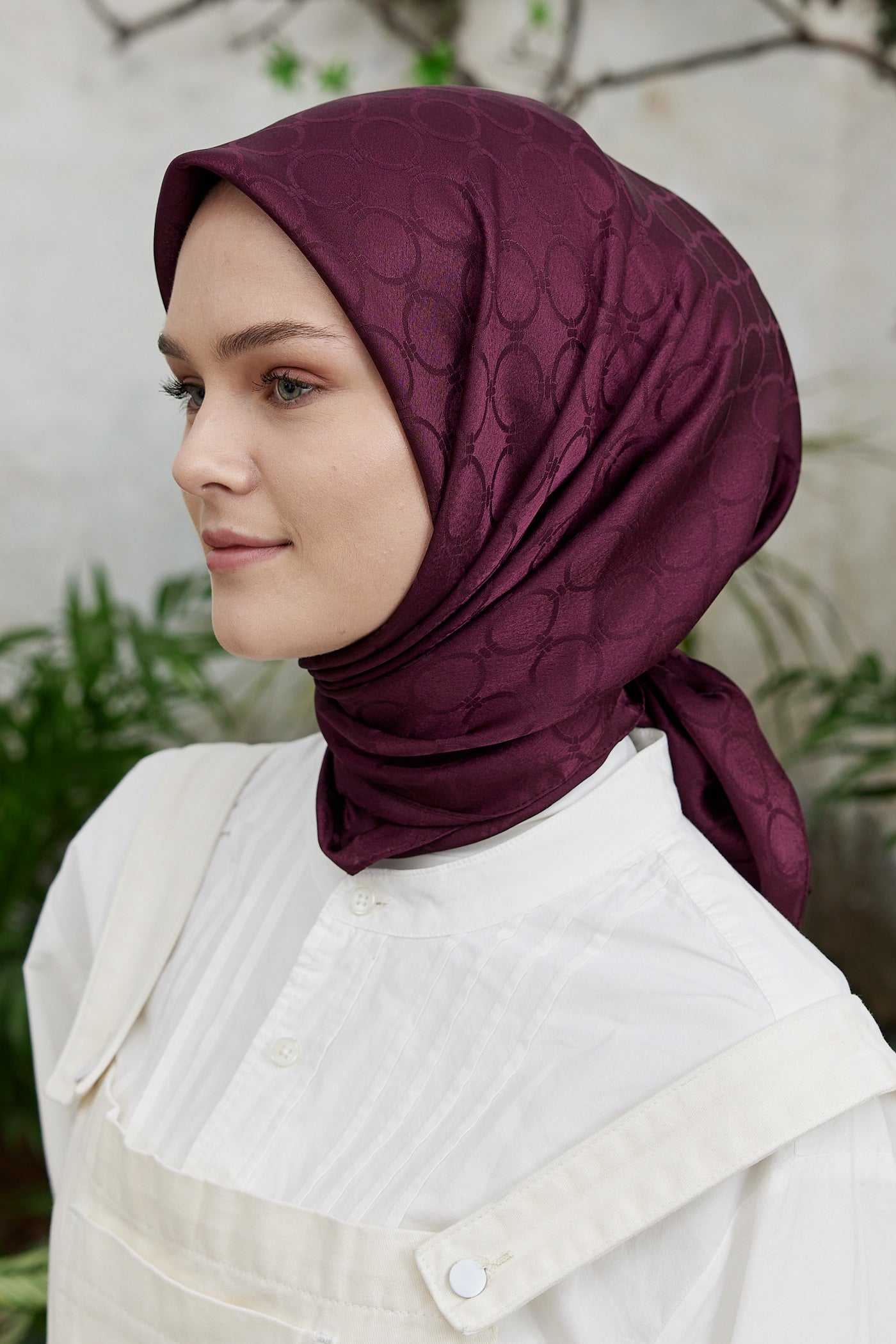 Tesettür Giyim - Jakar Janjan Halka Desen Eşarp - Mürdüm - Emproyal