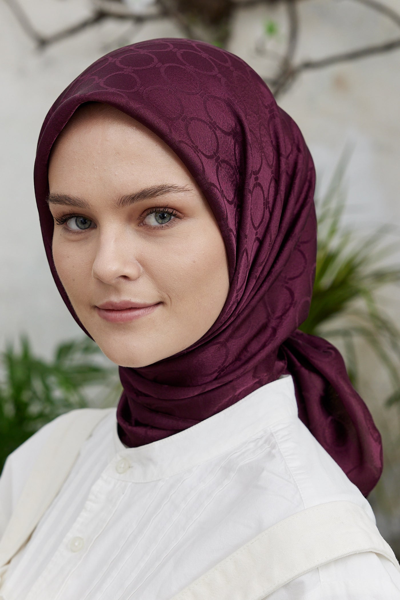 Tesettür Giyim - Jakar Janjan Halka Desen Eşarp - Mürdüm - Emproyal