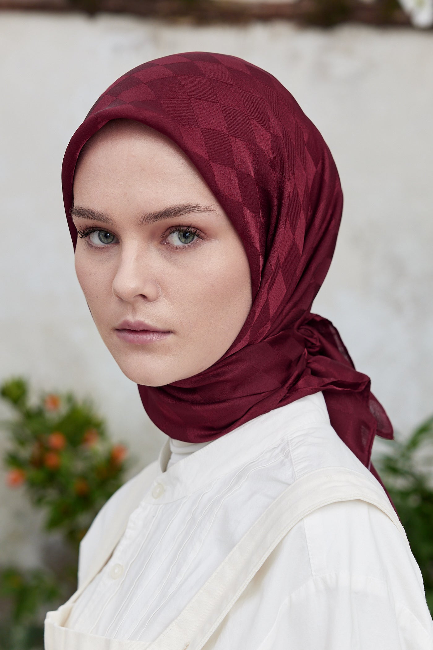 Tesettür Giyim - Jakar Janjan Dama Desen Eşarp - Bordo - Emproyal