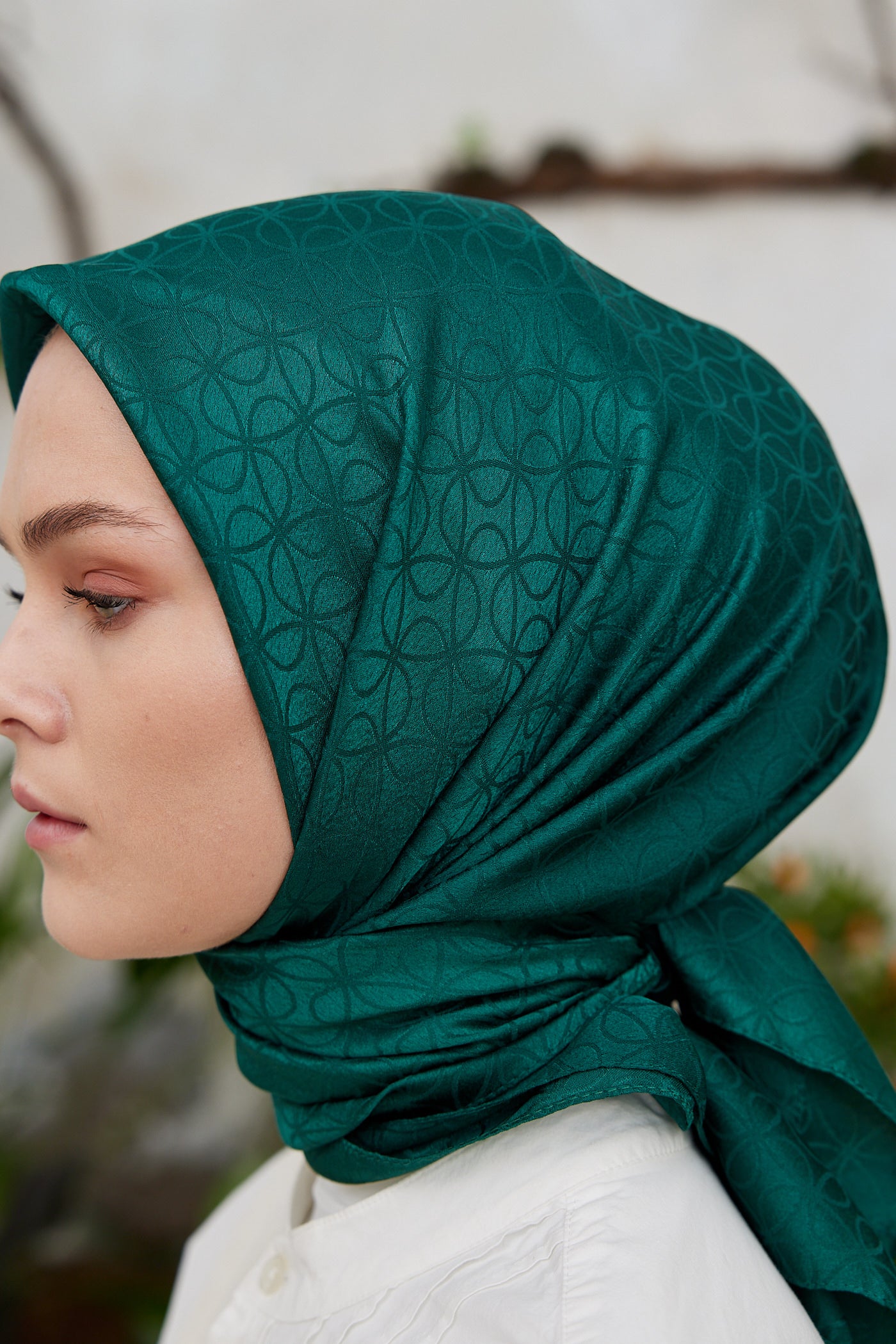 Tesettür Giyim - Jakar Janjan Elips Desen Eşarp - Zümrüt - Emproyal