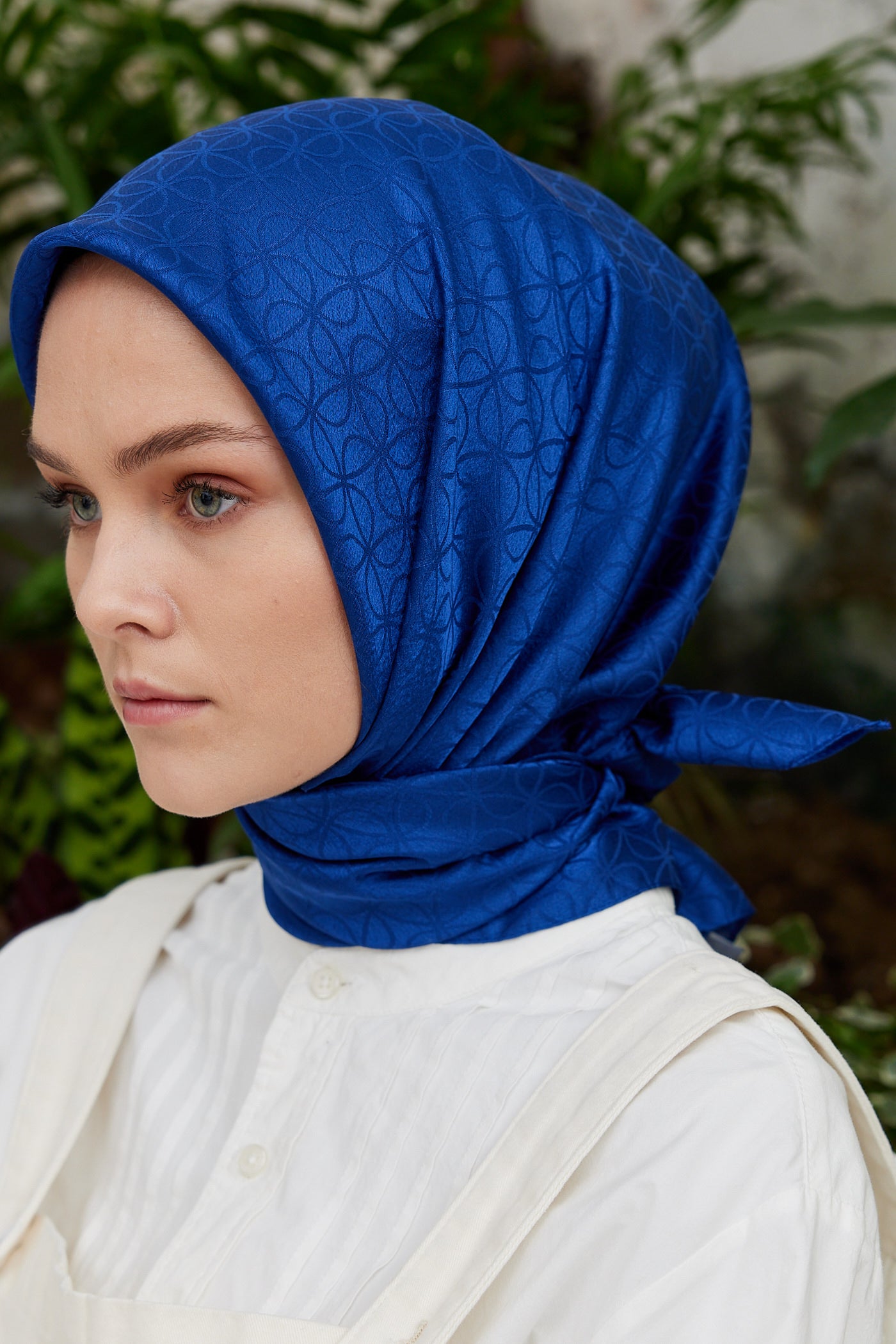 Tesettür Giyim - Jakar Janjan Elips Desen Eşarp - Saks - Mavi - Emproyal