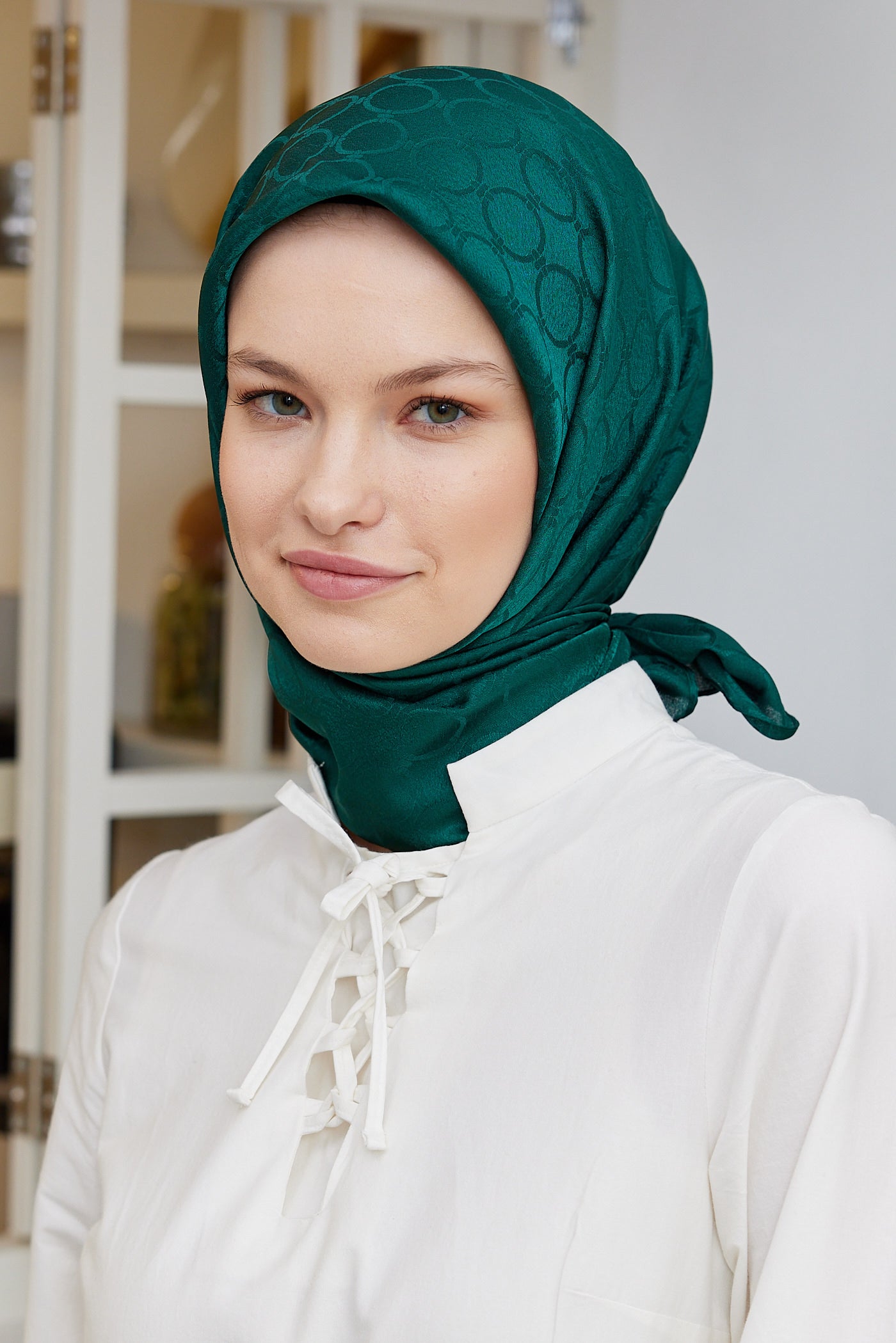 Tesettür Giyim - Jakar Janjan Halka Desen Eşarp - Zümrüt - Emproyal