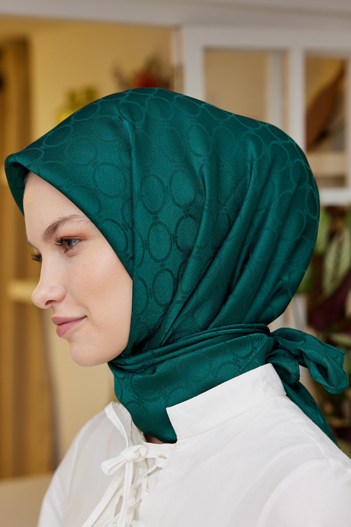 Tesettür Giyim - Jakar Janjan Halka Desen Eşarp - Zümrüt - Emproyal